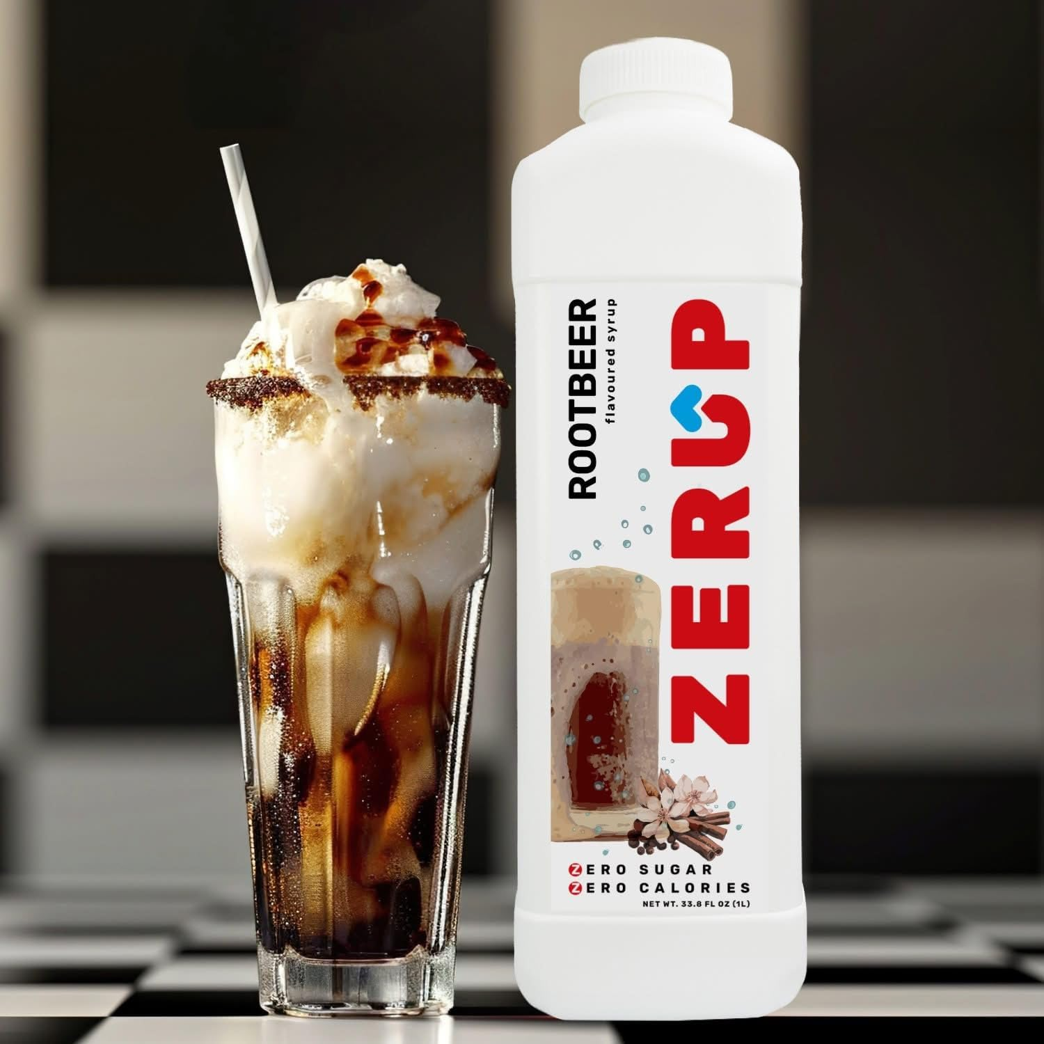 Zerup Zero Sugar Root Beer / Sarsparilla Flavoured Syrup 2 X 1L Bottles, Sugar Free Syrup, Root Beer / Sarsparilla Flavour Drink Mix, Low Calorie Flavourings for Milk Shakes, Cocktails, Teas, Gluten Free, Keto Friendly, Halal image number 1