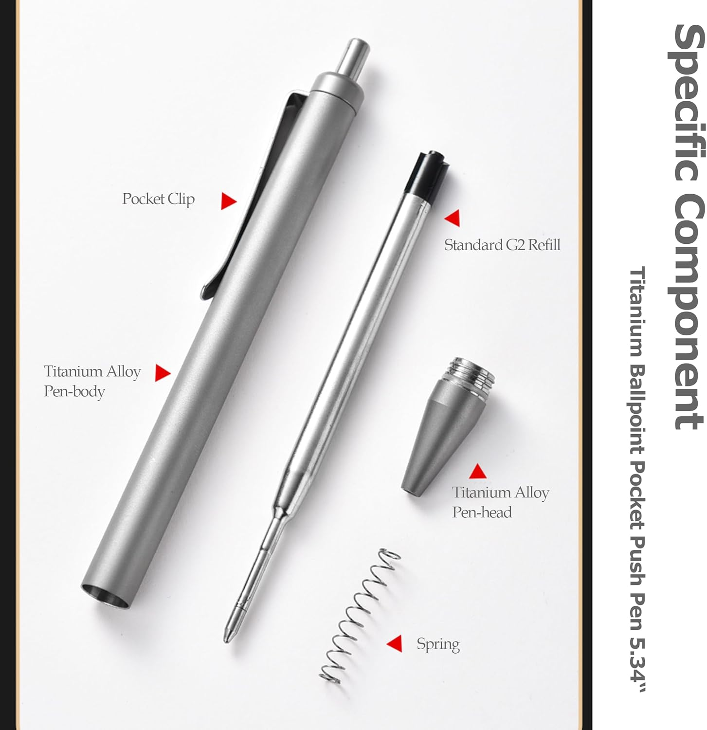 Hamans Titanium Ballpoint Pen 5.31&ldquo; Push Pen Clip to Retract Refill Pocket Pen for Everyday Carry Compact Size