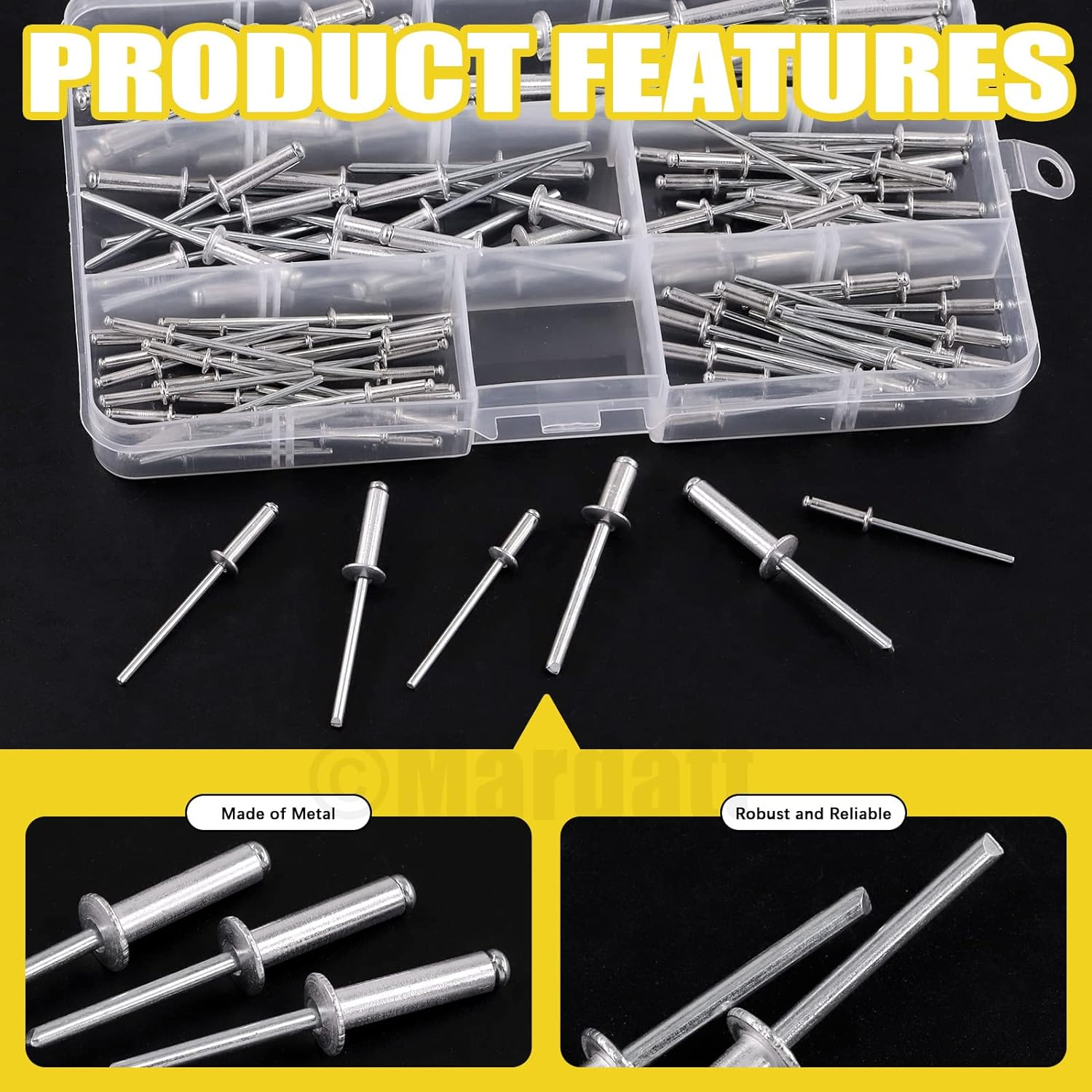 121Pcs 8 Inch Rivet Gun with 120Pcs Blind Rivets, M2.4 M3.2 M4 M4.8 Aluminum Manual Pop Rivets Tool Heavy Duty Riveter Tool for Automotive Metal Sheets Repair