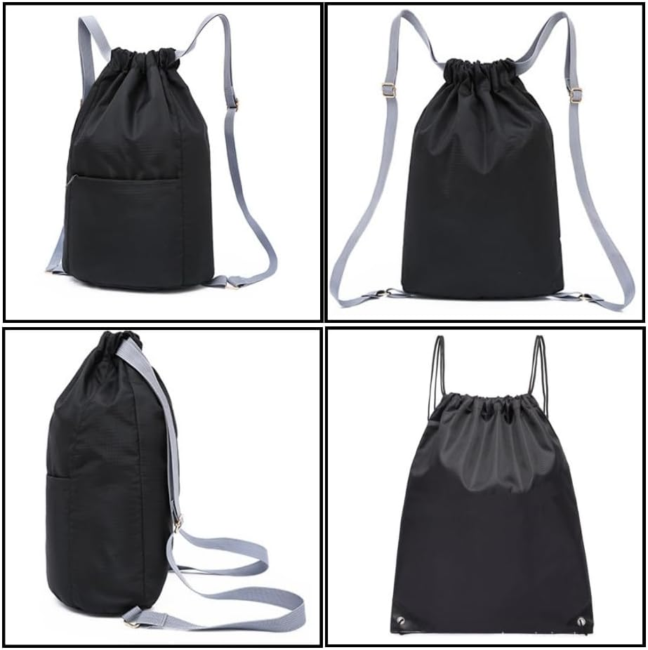 GYWHOOFT Drawstring Backpack Bag,2 Pcs Drawstring Backpack Waterproof Drawstring Bags Gym Bags,Drawstring Gym Backpack String Bag,Drawstring Backpack Water Resistant String Bag Sports Gym Bag(Black) image number 3