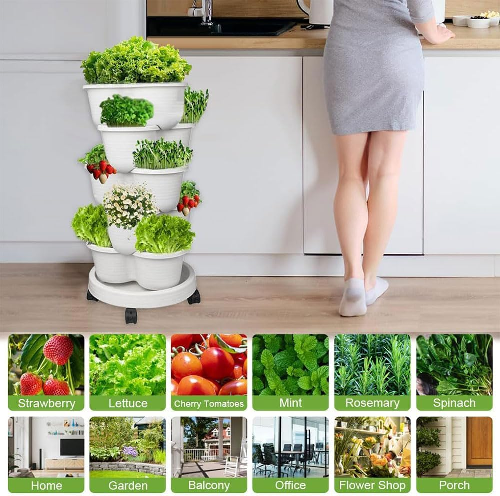 5-Tier Vertical Garden Planter with Wheels &ndash; Stackable Planters for Strawberries, Herbs, Vegetables, Flowers &ndash; Indoor Outdoor Gardening Tower with Tools image number 3