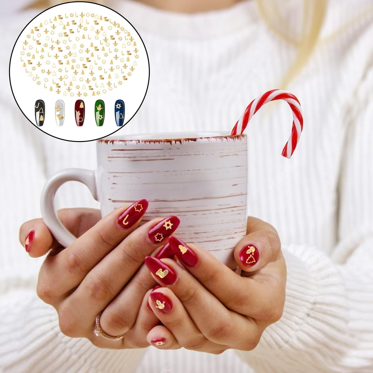 Christmas Nail Charms, 300 PCS 3D Gold Snowflake Xmas Tree Star Christmas Nail Jewelry Charms for Home DIY Art Craft (6 Style) image number 5