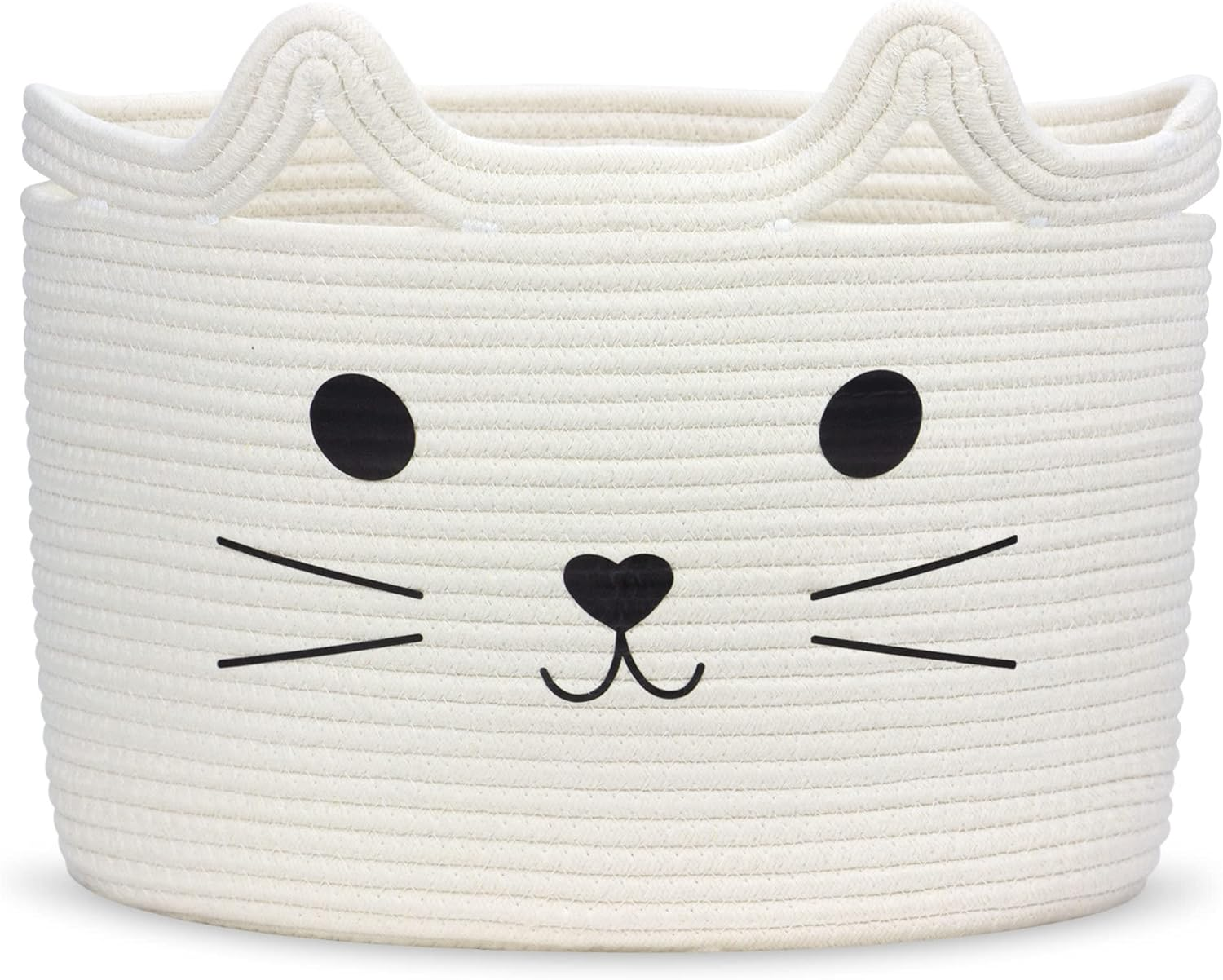 Toy Storage Basket, Kids Laundry Basket Foldable, Baby Hamper Woven Rope Basket for Nursery Cat Decor Bedroom, Toy Storage Box for Boys Girls Dog Cat(Cat,L) image number 3