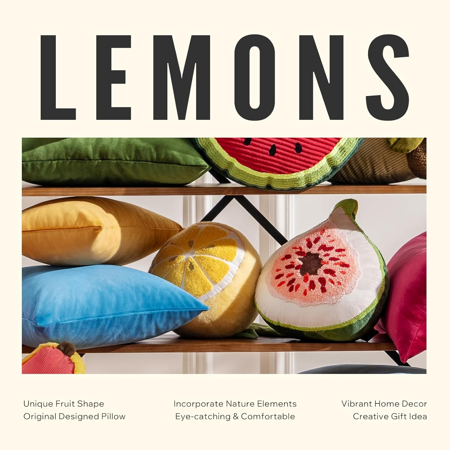 Phantoscope Lemon Shaped Throw Pillow, Fun Home Decor of Fruit Themed Shaped Cushions, Decorative Shaped Pillow for Couch Bed and Chair, Yellow, 10 X11.5 Inches - Lemon Yellow image number 4