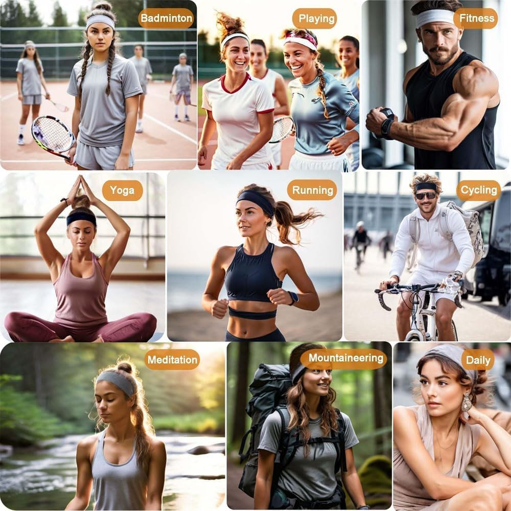 Leanockesa 8 Pack Non-Slip Headbands for Women,Trendy Elastic Hair Bands, Soft Thick Cotton Cloth Headband for Workout, Yoga, Running, Sports and Everyday Use