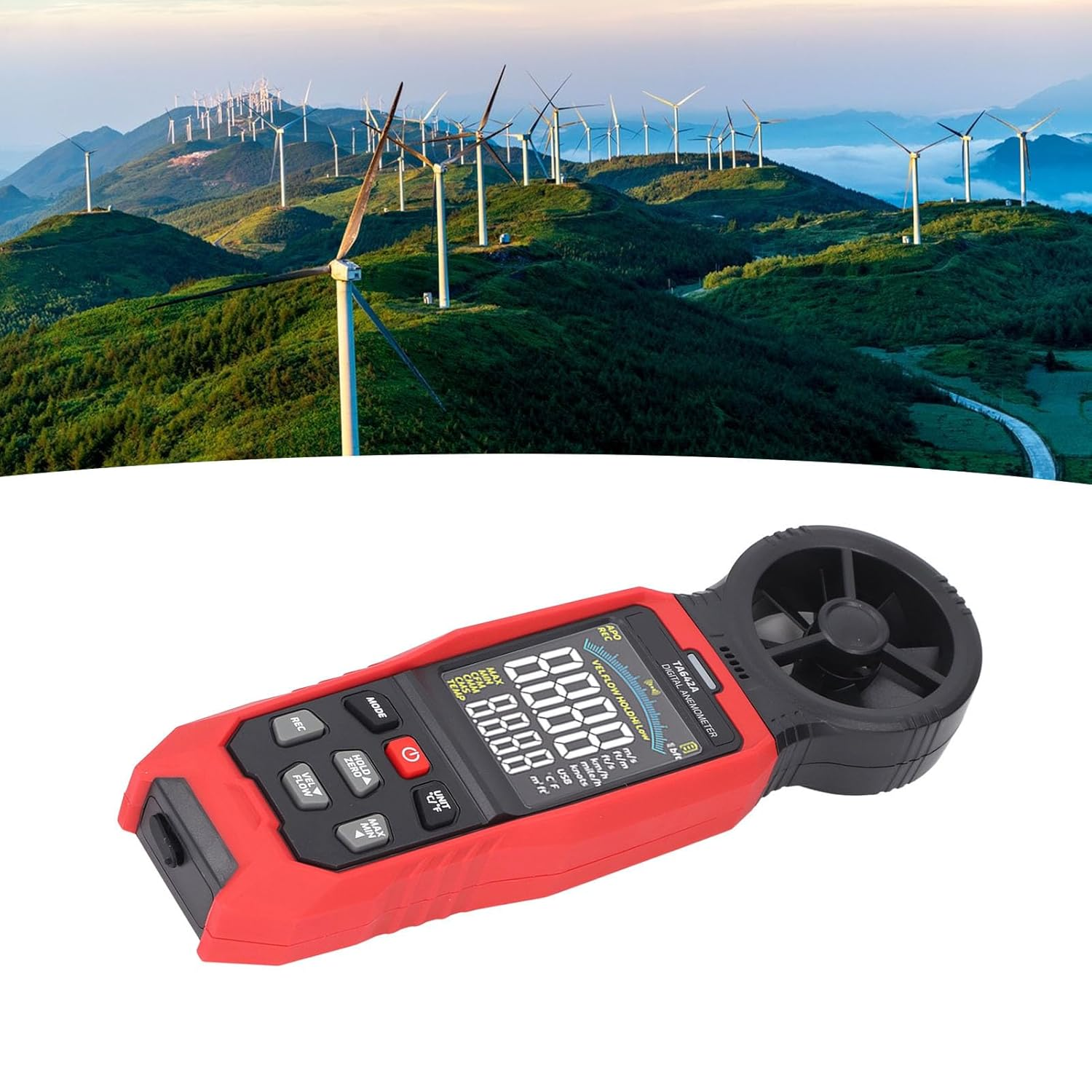 8 Vane/Wing Handheld Anemometer for Wind Speed Temperature Airflow Measurement, Wind Speed Temperature Airflow Measurement with Easy Switching between Units for Data Tracking image number 4