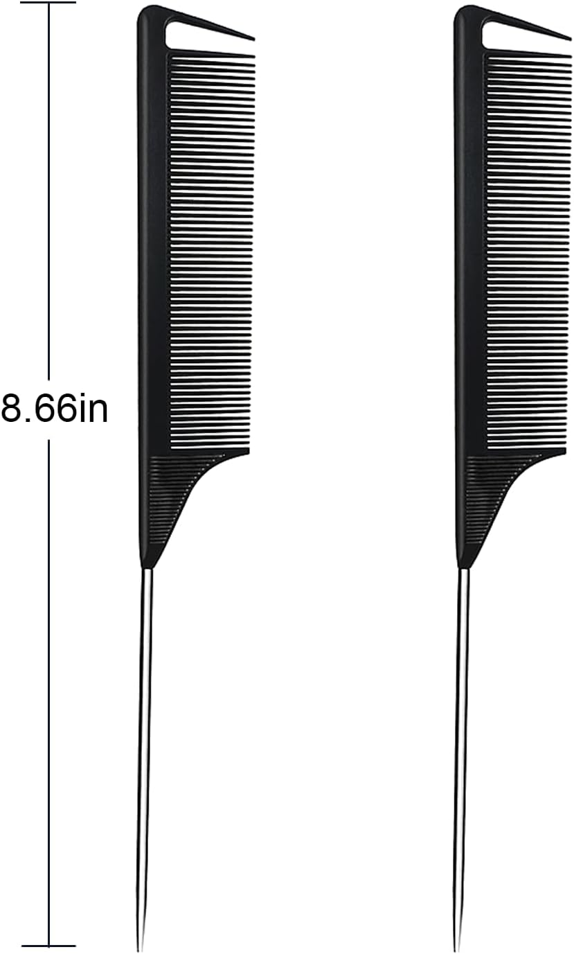 Metal Carbon Fiber Parting Rat Tail Comb for Women Men Kids Braiding Styling Hair (Black 6Pcs) image number 4