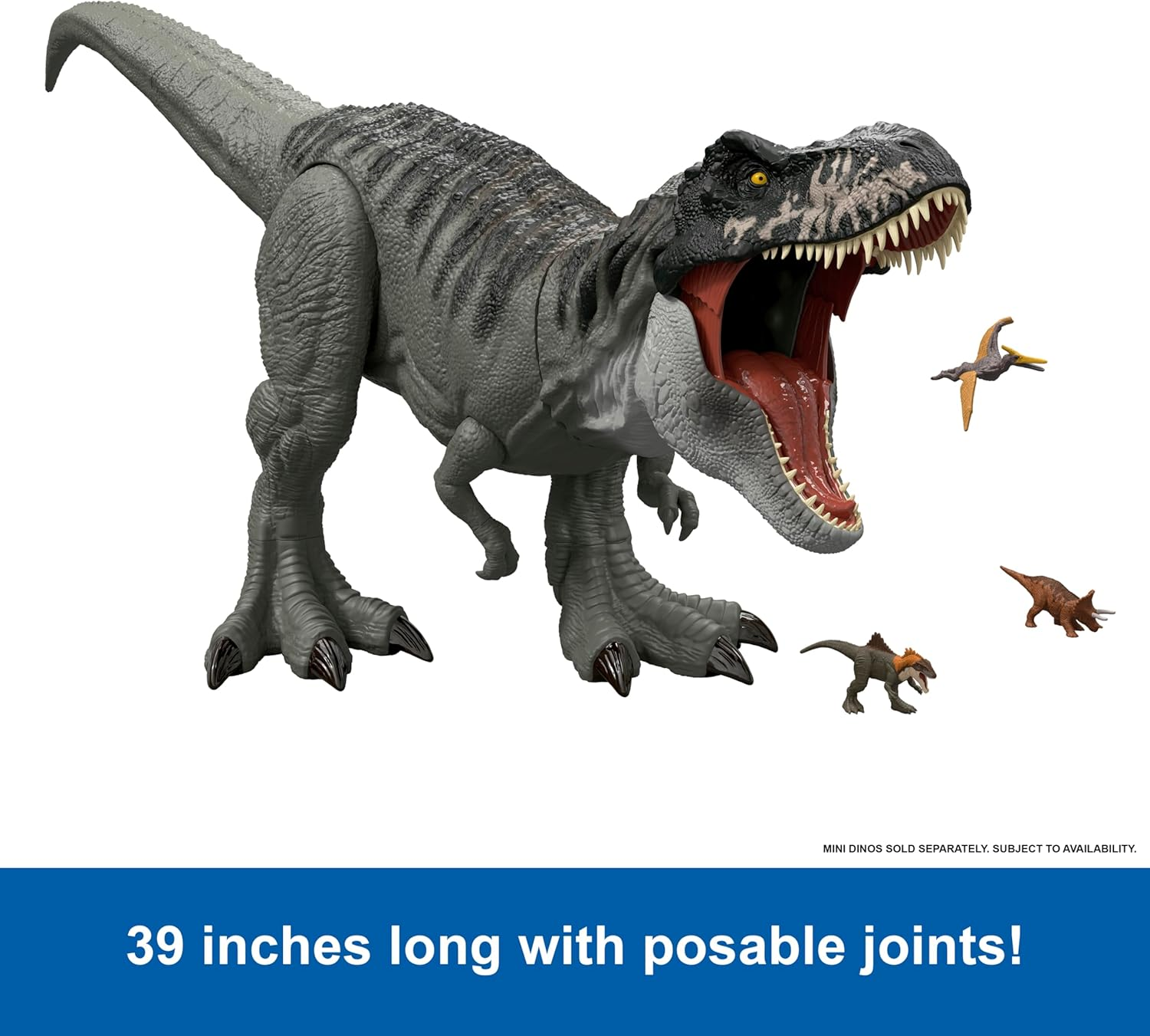 Mattel Jurassic World Rebirth Super Colossal Tyrannosaurus Rex Action Figure, T-Rex Dinosaur Toy Swallows Minis, Movie-Accurate Posable image number 3