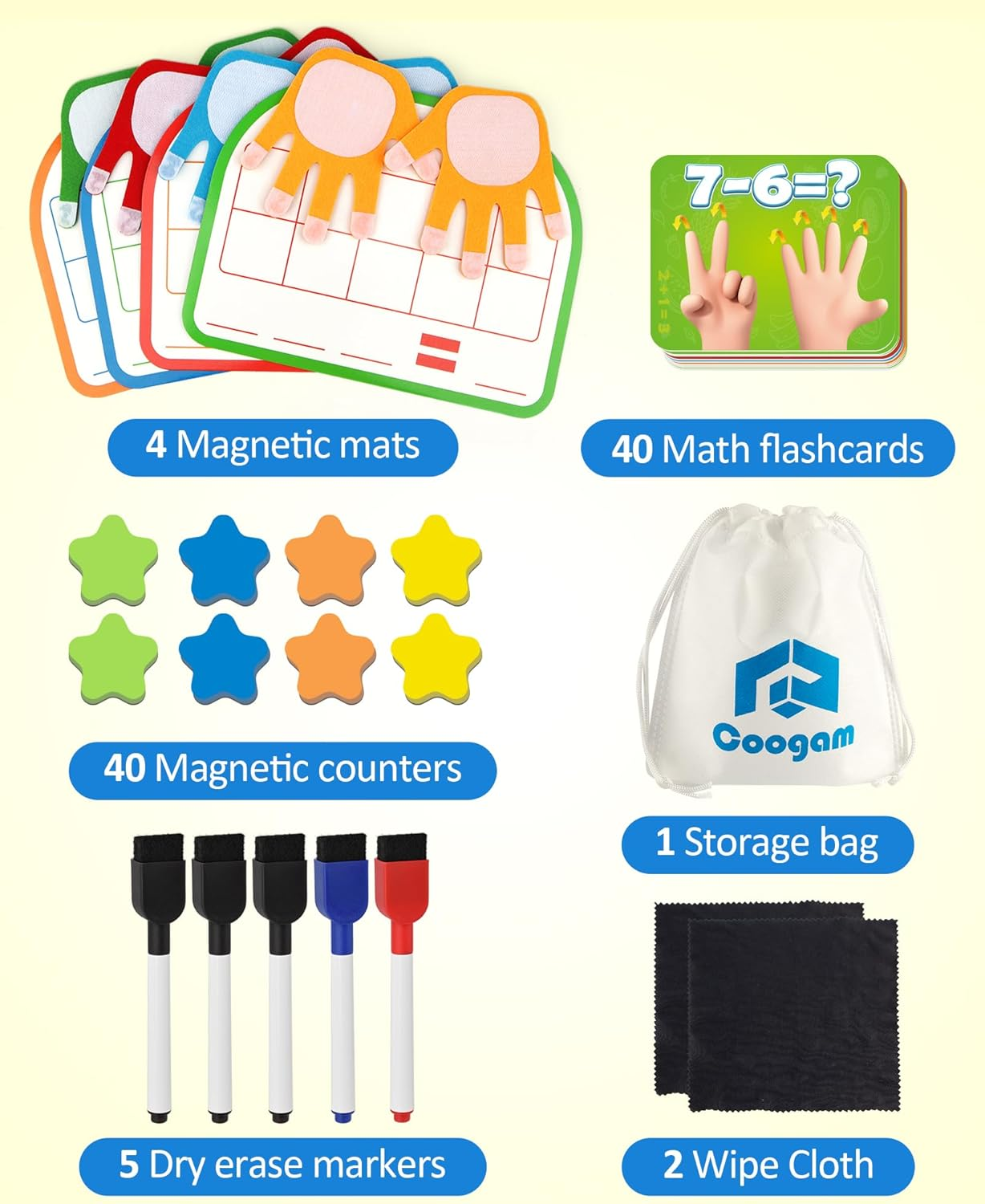 Coogam Montessori Math Manipulatives Number Counting Block, Magnetic Ten Frame Addition Subtraction Practice with Dry Erase Board, Educational Learning Toy 1St 2Nd & 3Rd Grade image number 5