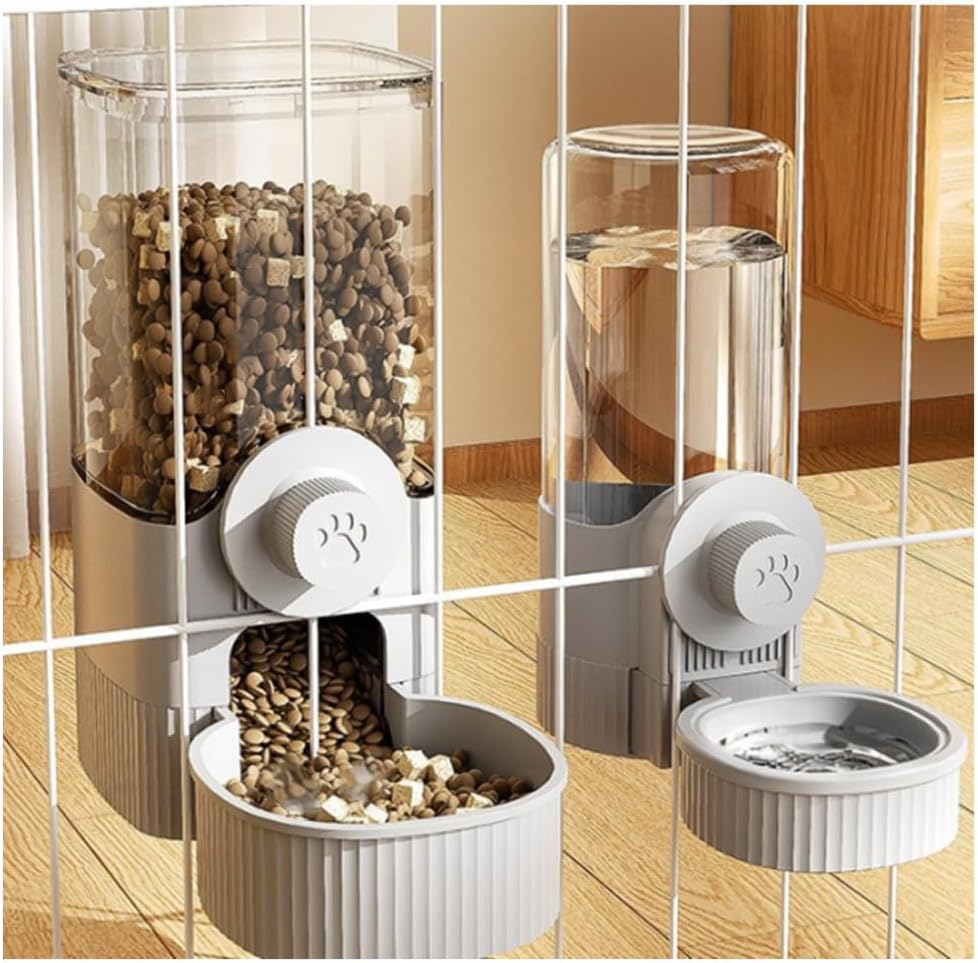GYWHOOFT Rabbit Food Water Dispenser,Hanging Automatic Pet Food Water Dispenser, Cage Cat Food Bowl Dog Feeding Station for Puppy and Kitten Rabbit Chinchilla Hedgehog Ferret(Gray) image number 1