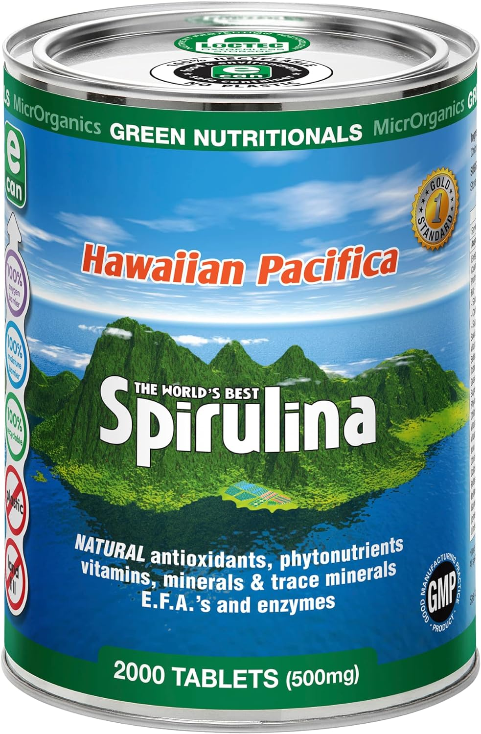 Green Nutritionals Hawaiian Pacifica Spirulina 2000 Tablets - Vegan Friendly image number 2
