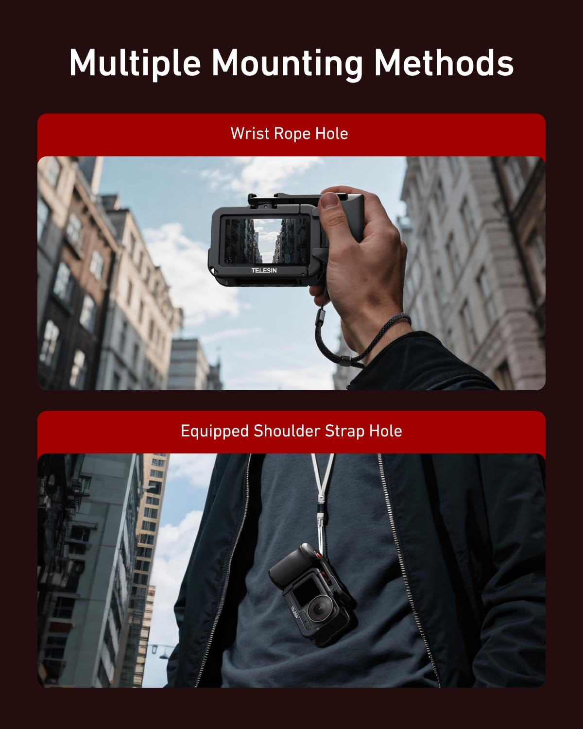 TELESIN Metal Aluminum Alloy Street Photography Camera Grip Holder for DJI OSMO Action 5 Pro/Action 4/Action 3,Patented Seesaw Shutter Button, Ergonomic, Pro-Level image number 3