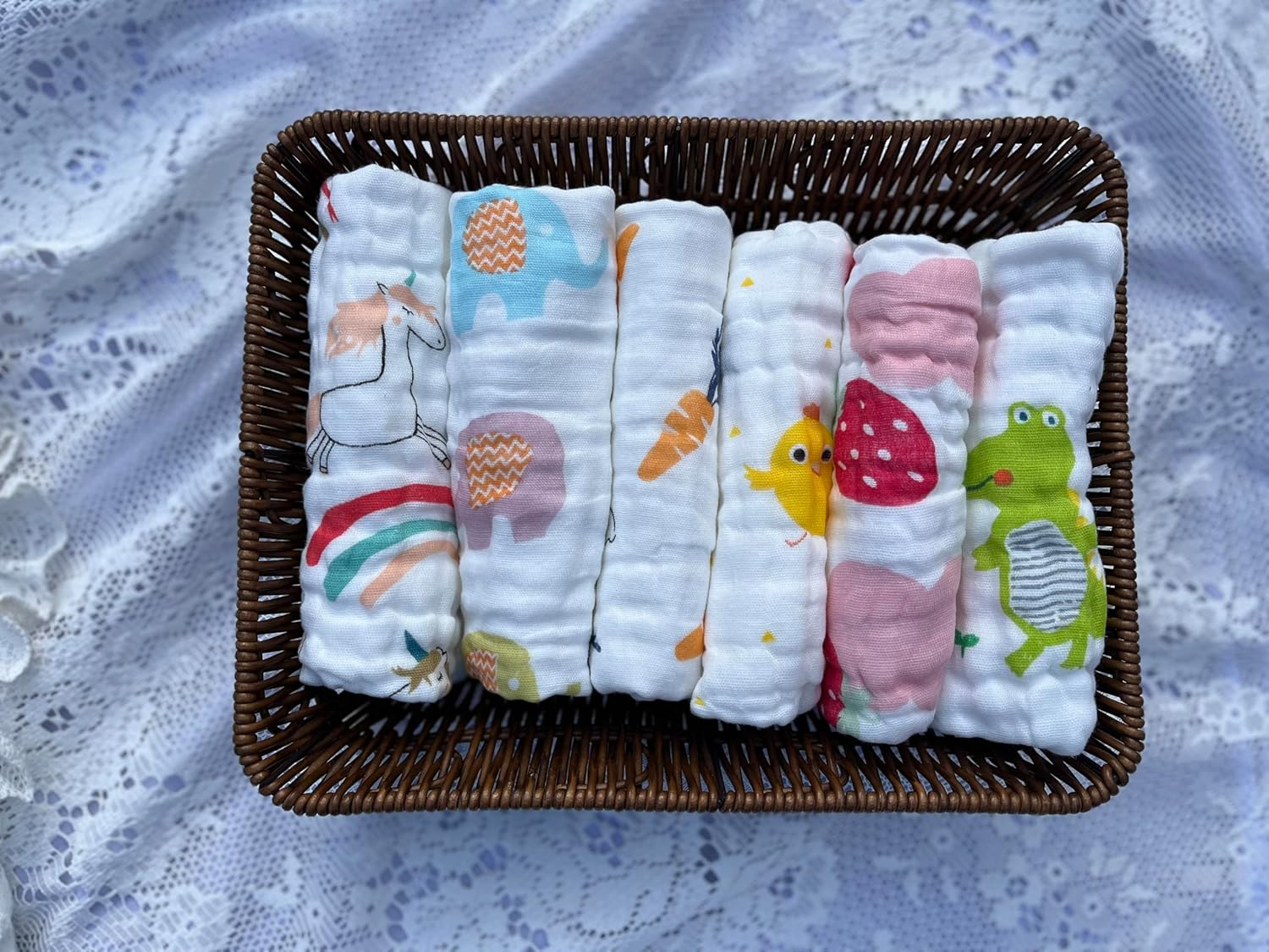 Organic Muslin 100% Genuine Premium Soft Cotton Baby Burp Cloths Assorted Designs 6 Pack Large 50X25 Cm image number 4