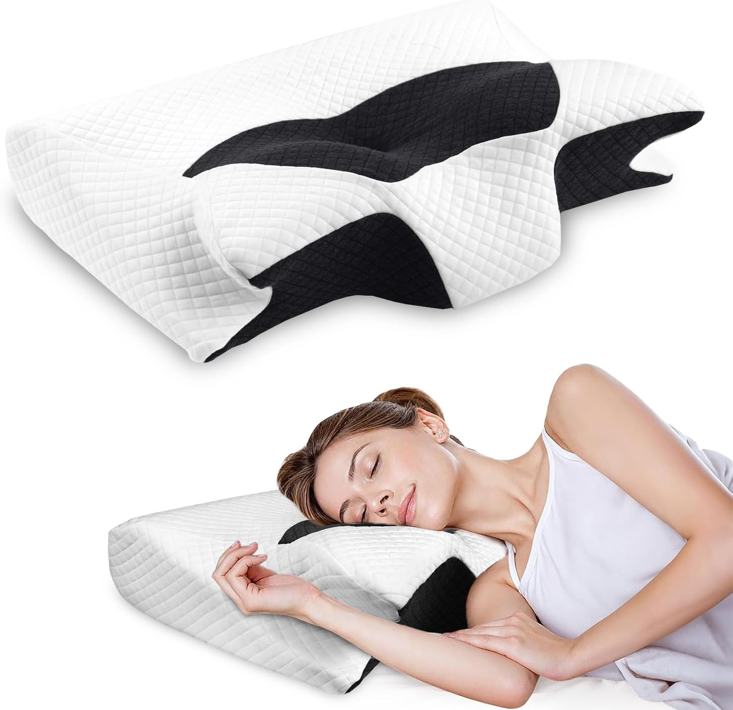 Cervical Neck Pillow for Neck Pain Relief, 2 in 1 Memory Foam Support Pillow for Sleeping, Ergonomic Pillow for Side, Back & Stomach Sleepers, Machine Washable Pillow with Removable Pillowcase image number 4