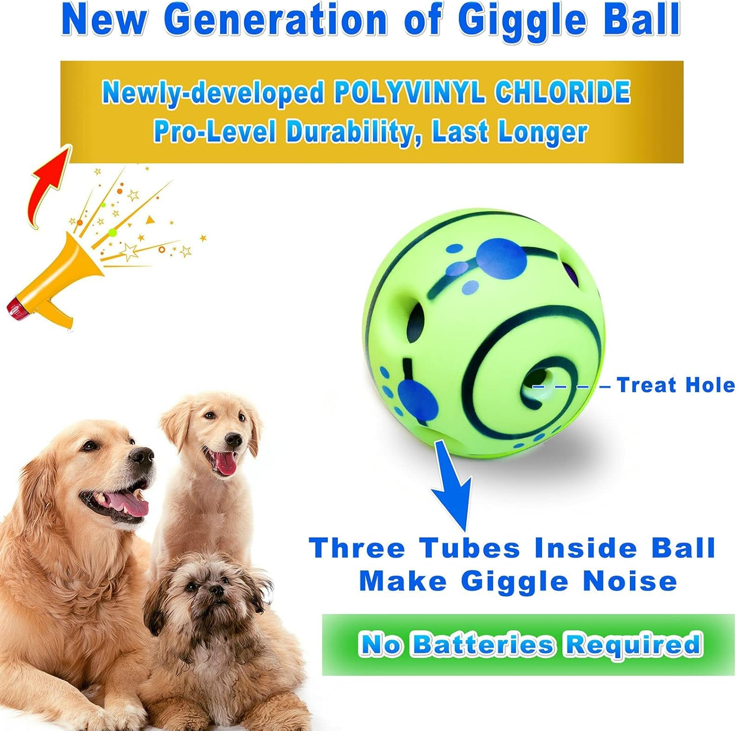 Wobble Giggle Toy Dog Treat Ball, Interactive Dog Toys Puzzle Mentally Stimulating, Dog Ball IQ Training for Big/Large Dogs Favorite Birthday Gift Green SE617 image number 1