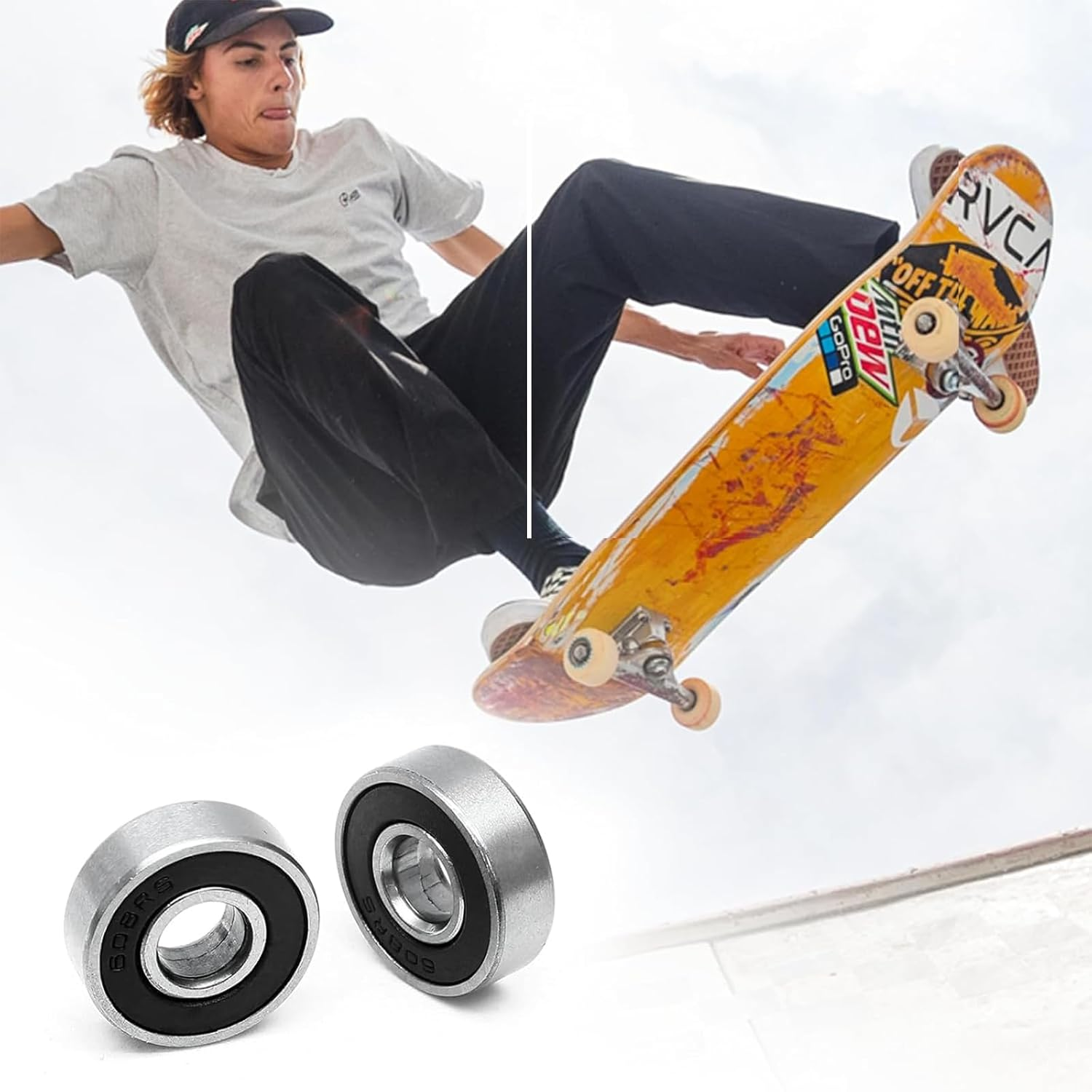 Yeanifeana 24PCS 608-RS Ball Bearing, Double Rubber Sealed Shielded Miniature Deep Groove Bearings for Skateboards, Skates, Scooters & Longboards, High Speed, Low Noise, Durable image number 4