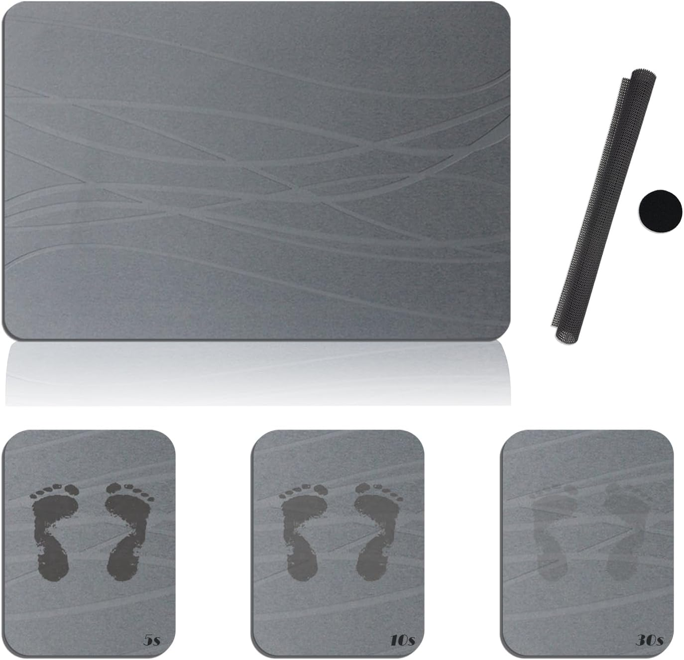 Enkis - Stone Bath Mat, Natural Diatomaceous Quick Drying Mat, 39 * 60CM Non-Slip Super Absorbent Quick Drying Diatomite Mat for Bathroom Shower Floor & Kitchen Counter (Sculptural Lines-Dark Grey)