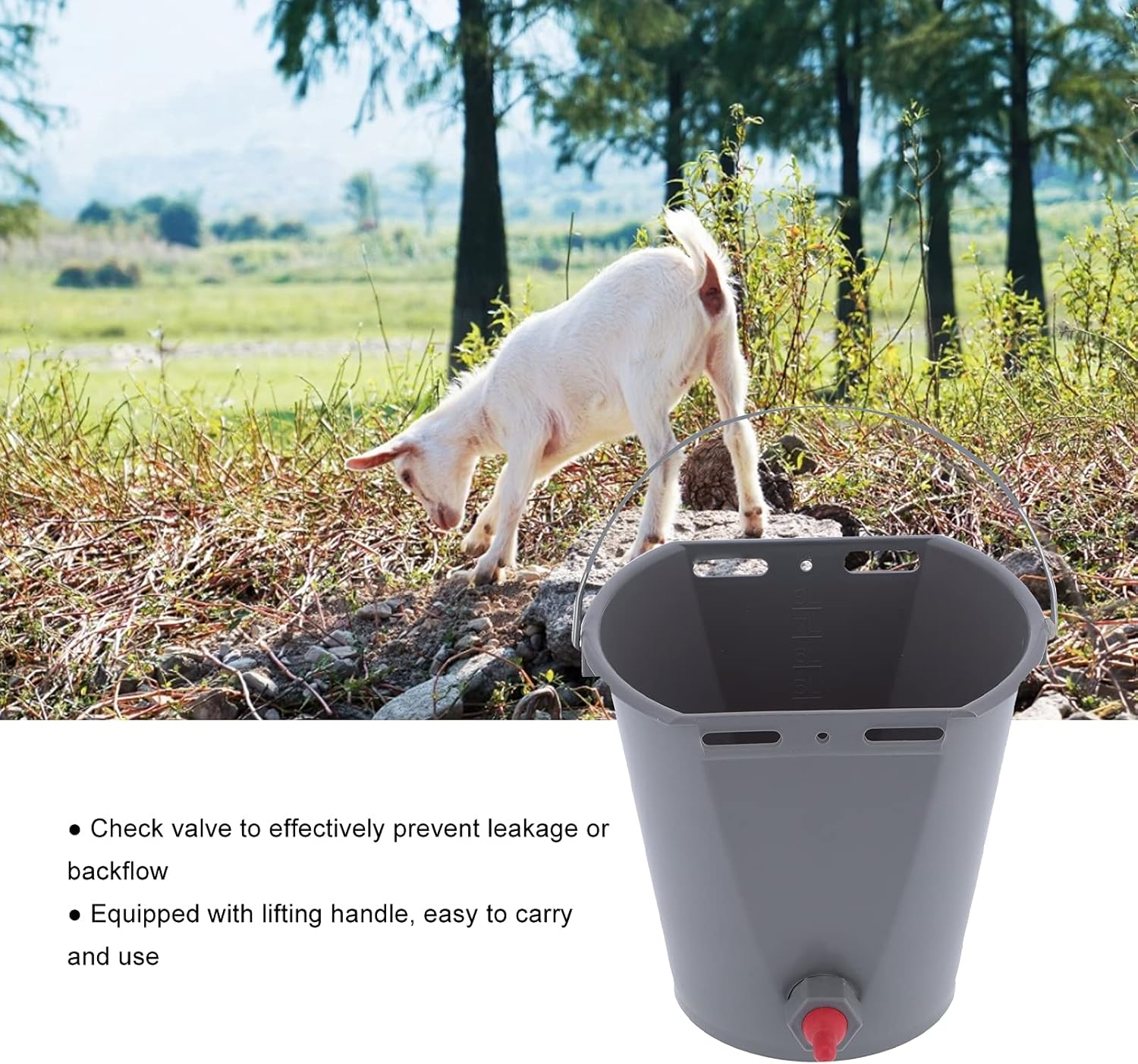 Calf Feed Bucket, Large Capacity Animal Feeder 8L Plastic Feed Pail with Nipple Check Valve for Cattle Sheep Livestock Farm Use (For Sheep) image number 3