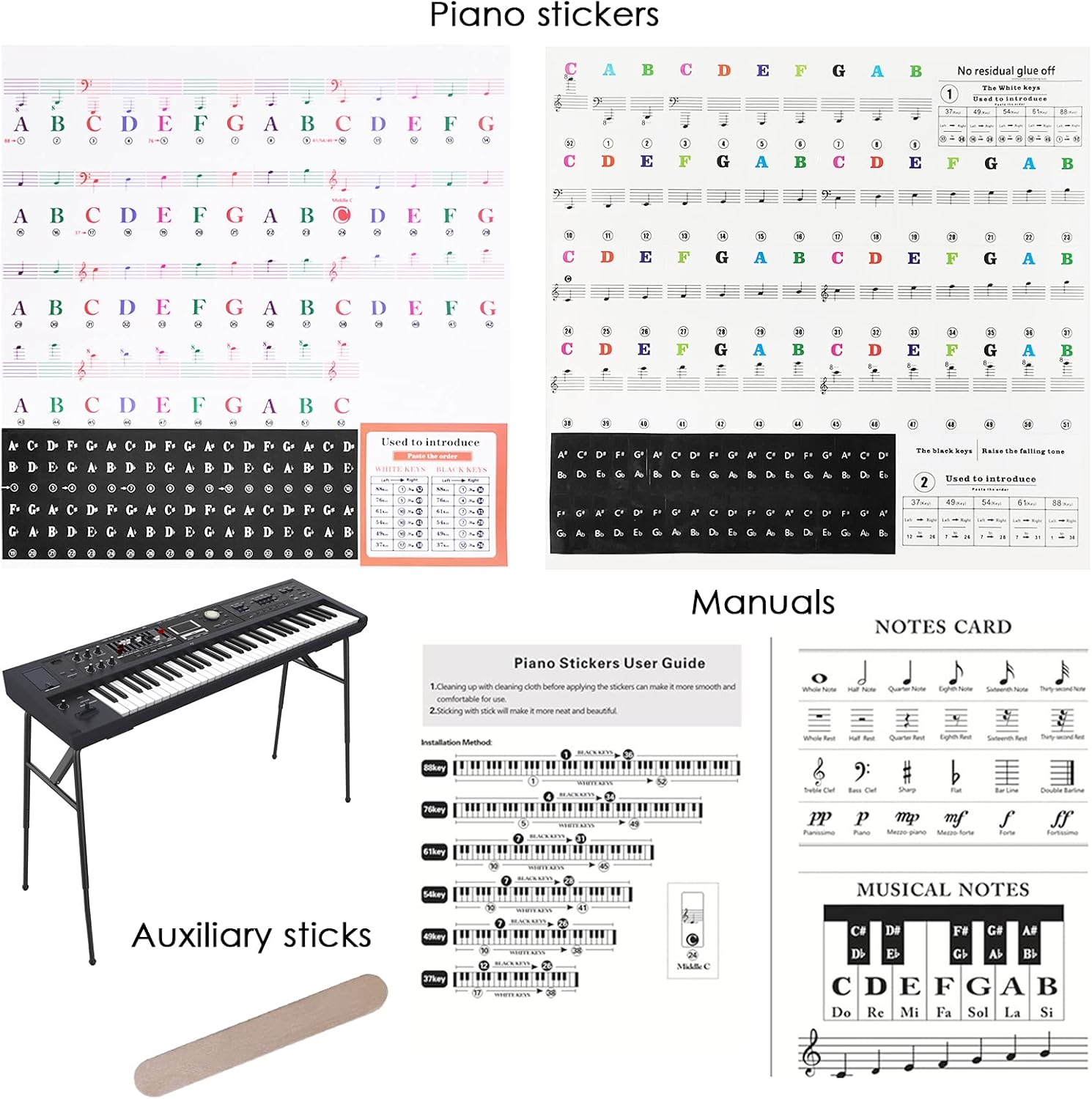 Sourceton 2 Sets of Piano Keyboard Stickers for 88/61/54/49/37 Key, Colorful Piano Stickers Transparent and Removable for Beginners image number 5