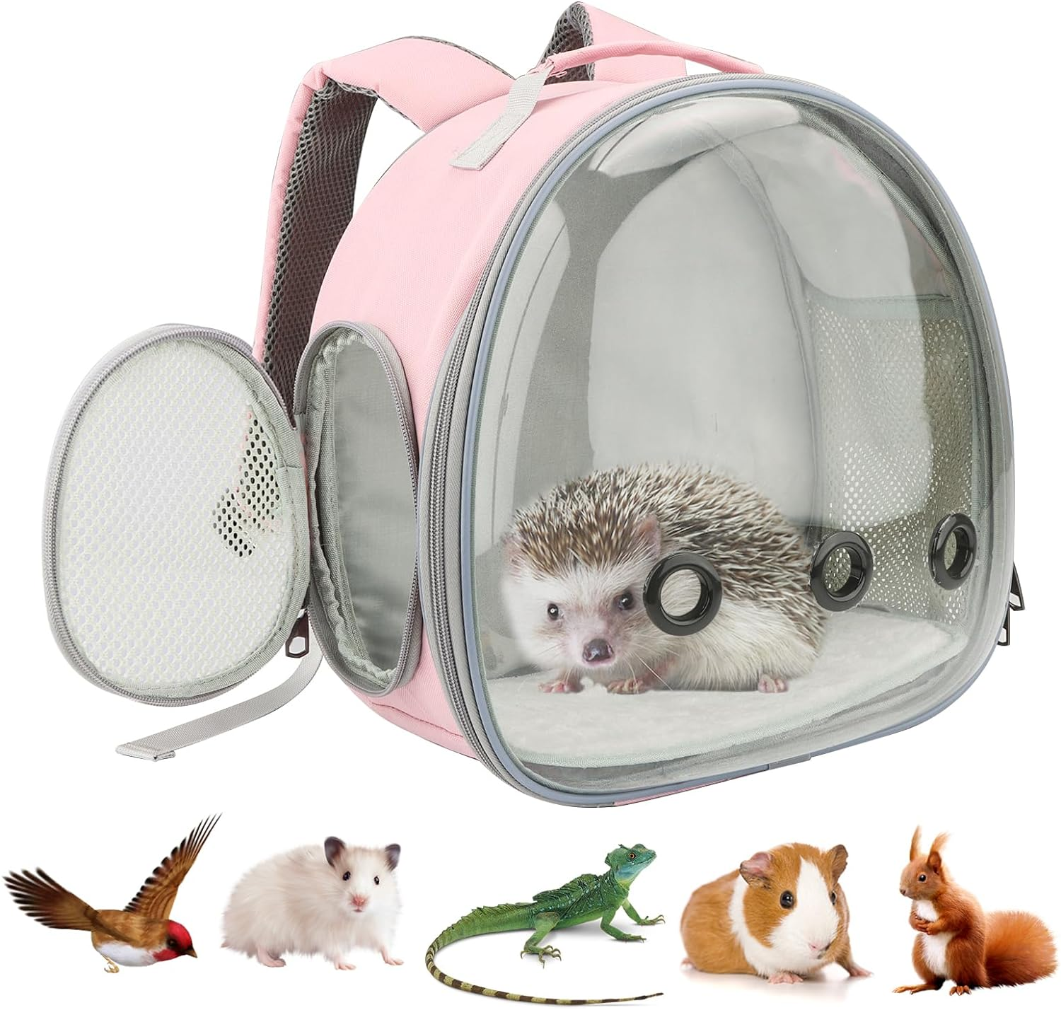 Small Animal Carrier Bag - Portable Hamster Carrier Outgoing Travel Pouch, Breathable & Perspective, Perfect for Parrots Ferret Hedgehog Squirrel Chinchilla Sugar Glider (Backpack-Pink)