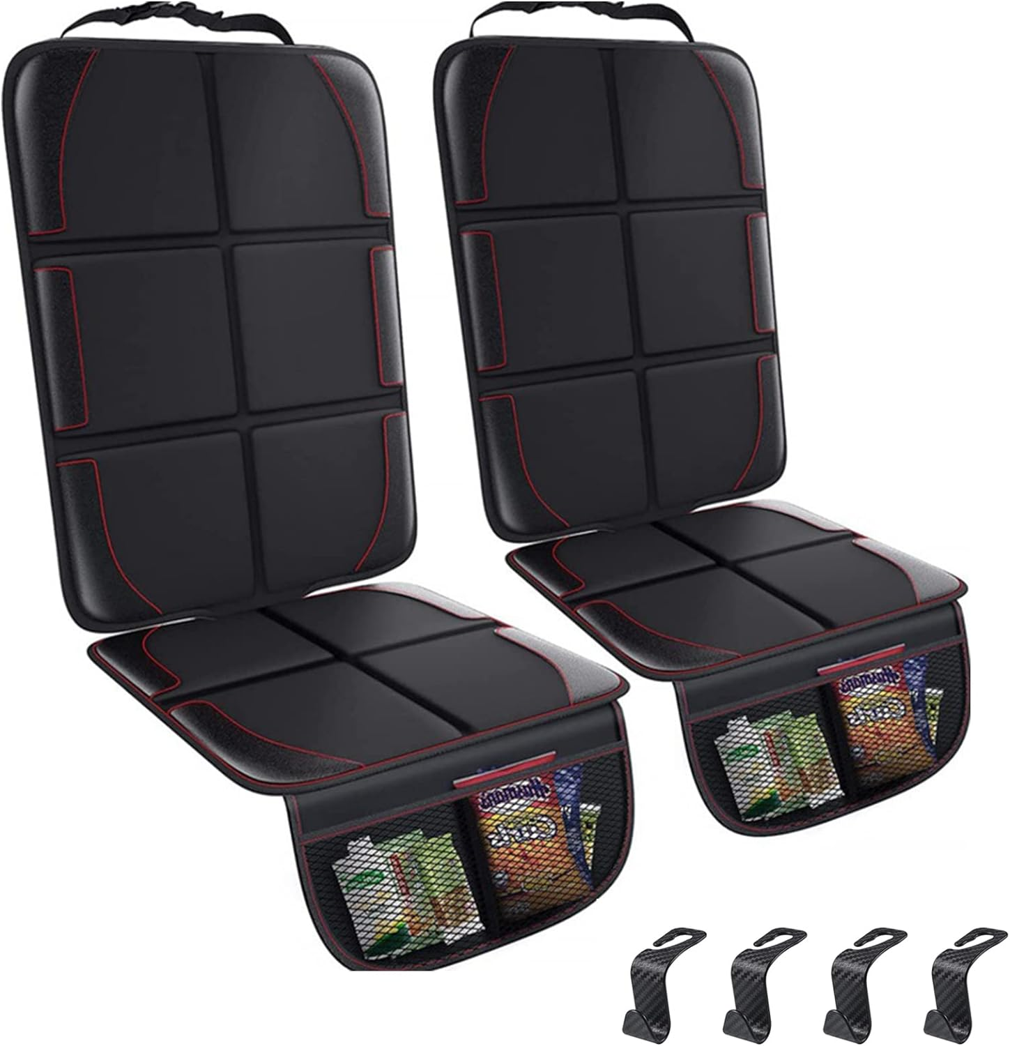 Car Seat Protector, 2 Pack Seat Protector Carseat with Thickest Padding, Baby/Pets Car Seat Protector for Child Car Seat-Mesh Pockets-Waterproof-Universal Size(Black)