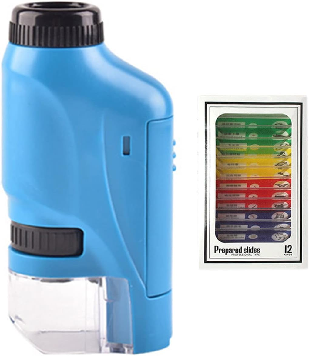 Pocket Microscope with 12Pcs Specimen, 60-120X Handheld Mini Microscope with LED Light, Electric Portable Mobile Microscope for Kids Students Microbiological Observation Learning (Blue) image number 2