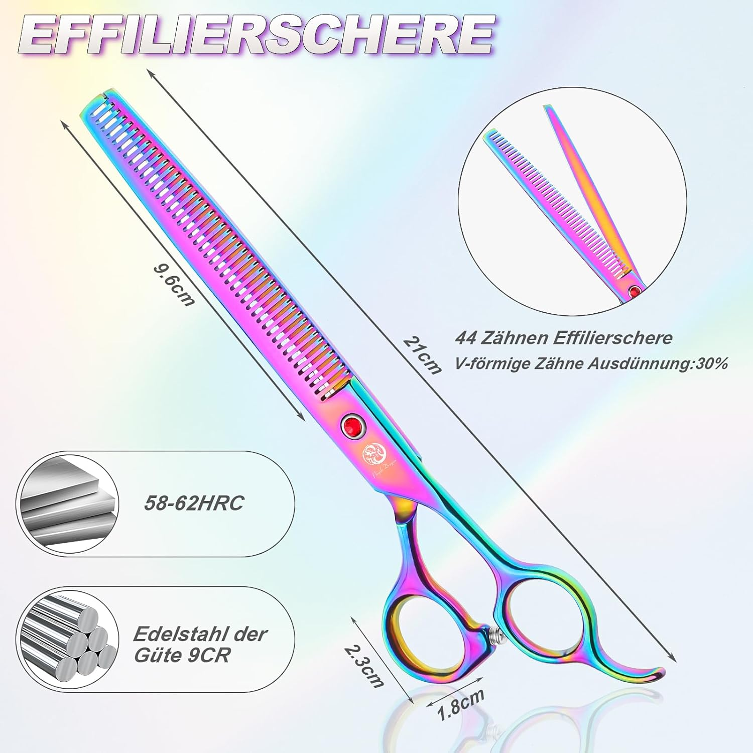 Purple Dragon 8 Inch Dog Scissors Set Professional 3-In-1 Fur Scissors Set for Dogs Colourful Dog Scissors Set Straight, Serrated and Curved Scissors Are Included for Dogs for Cats and Other Animals image number 5