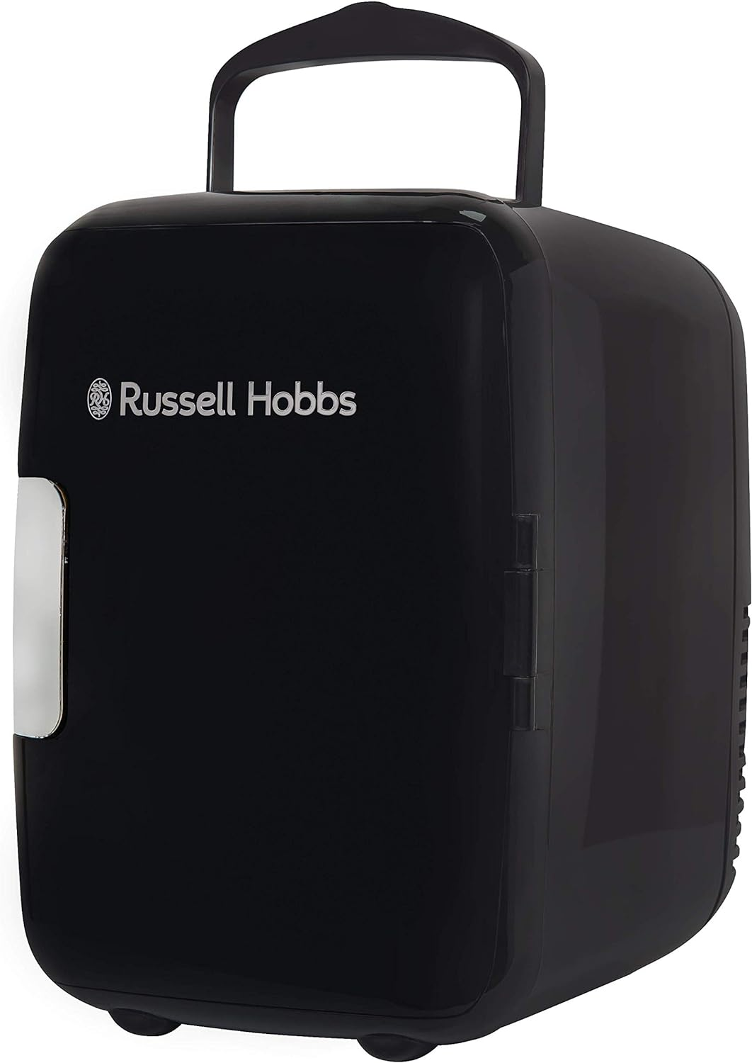Russell Hobbs Mini Fridge RH4CLR1001B 4L/6 Can Portable Mini Cooler & Warmer for Drinks, Cosmetics/Makeup/Skincare, AC/DC Power, Retro Style, Black, for Bedroom, Home, Caravan, Car