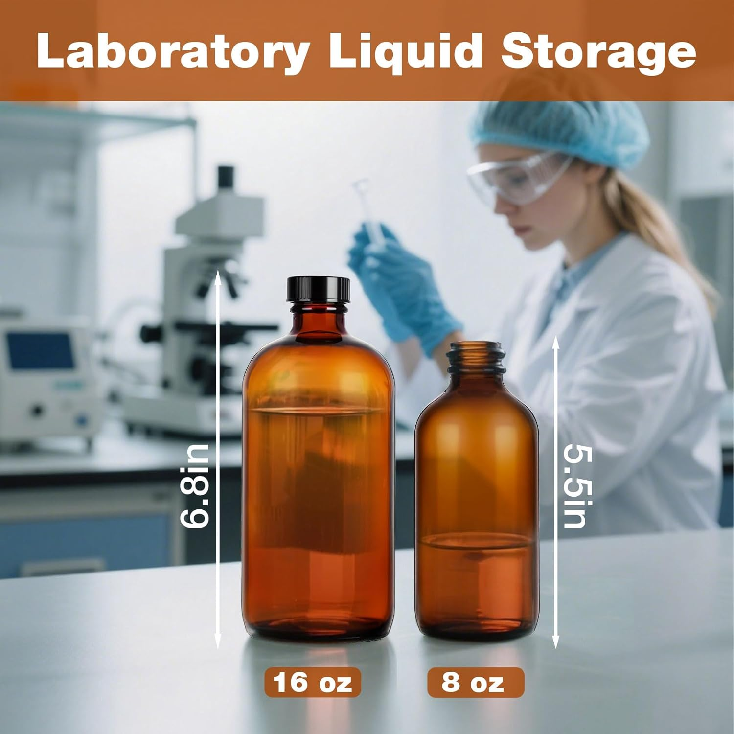 Deffdns 12 Pack 8 Oz Amber Boston round with Black Poly Cone Cap,Reusable Brown Glass Bottles for Secondary Kombucha Fermentation,Homemade Essential Oils,Lab Chemicals image number 2