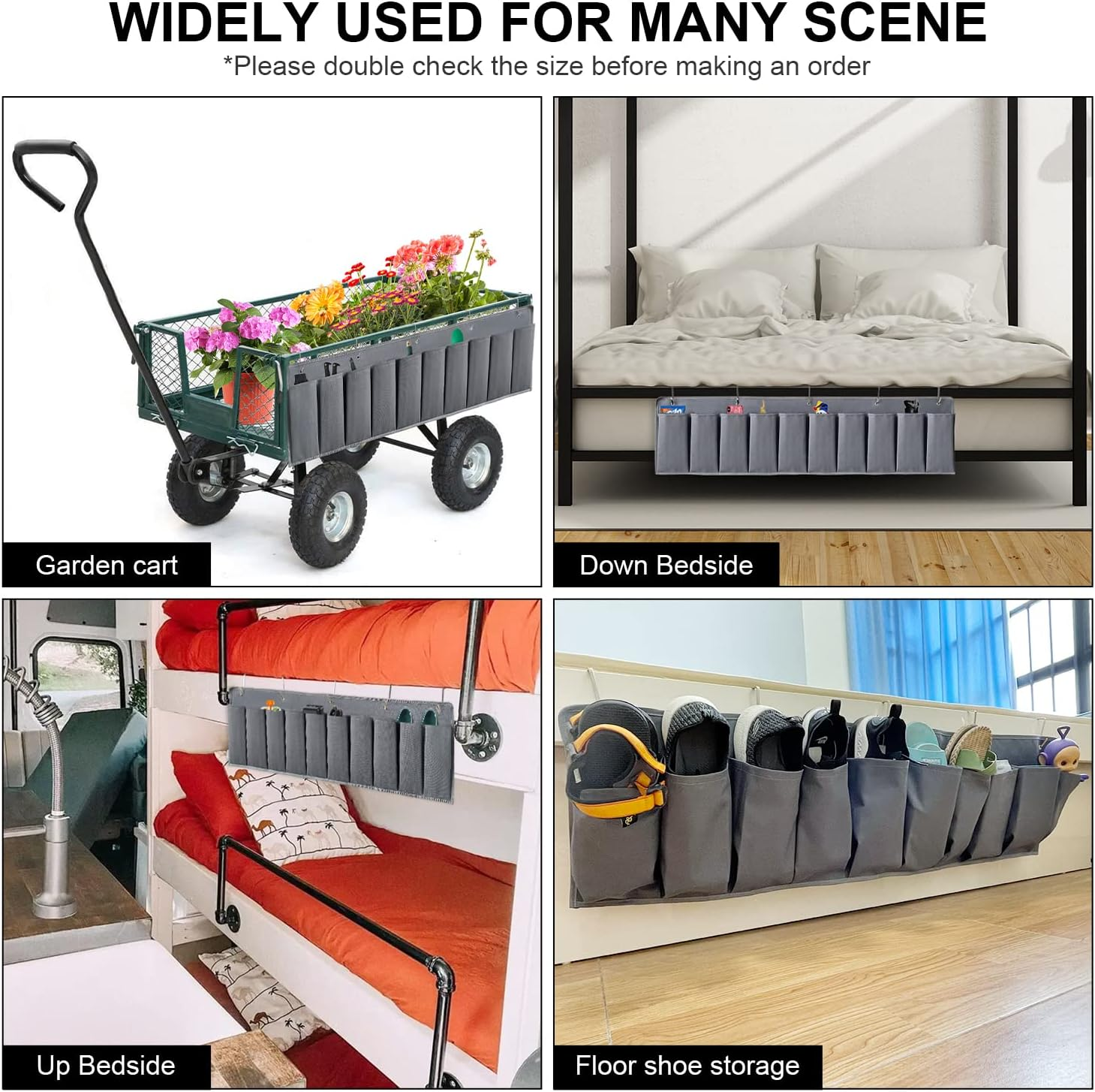 RVZONE RV Shoe Pockets 10 Pockets Heavy Hanging Bedside Storage Organizer with Sturdy Hooks Storage Pockets Hangs on Bed for Shoes Toys and Tool Accessories