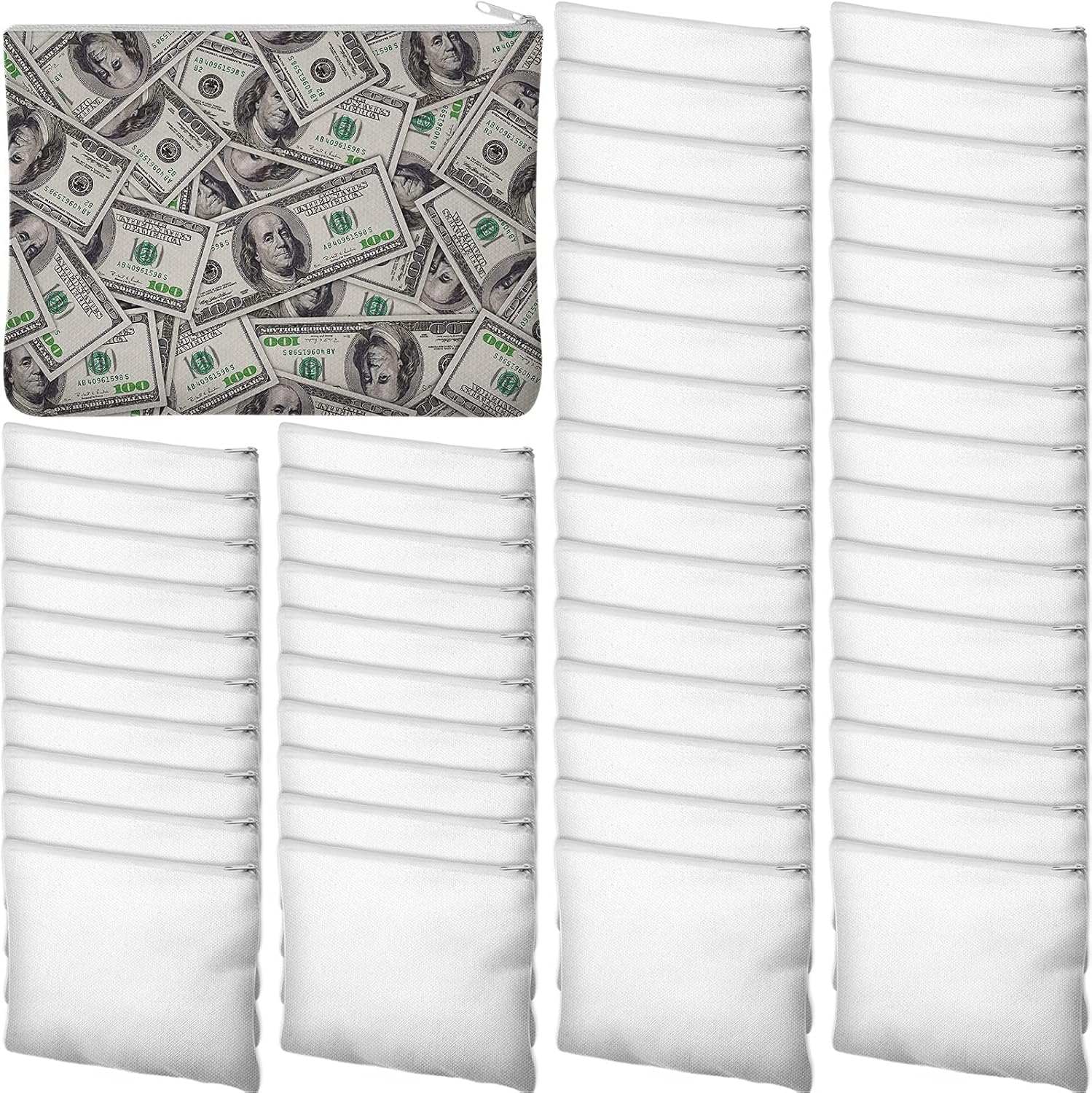 Frienda 50 Pcs Sublimation Blank Canvas Makeup Bags Bulk DIY Heat Transfer Canvas Pen Case Pencil Cosmetic Makeup Bags Clear Sublimation Blank Pouch with Zipper (3 Sizes,White)