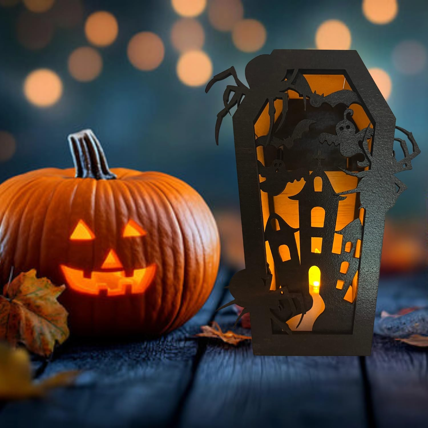 Haunted House Black Coffin Candle Holder &ndash; Halloween D&eacute;cor &ndash; DIY Flat Pack Wooden Kit &ndash; Spooky Home Decoration by Wolfborn Studio