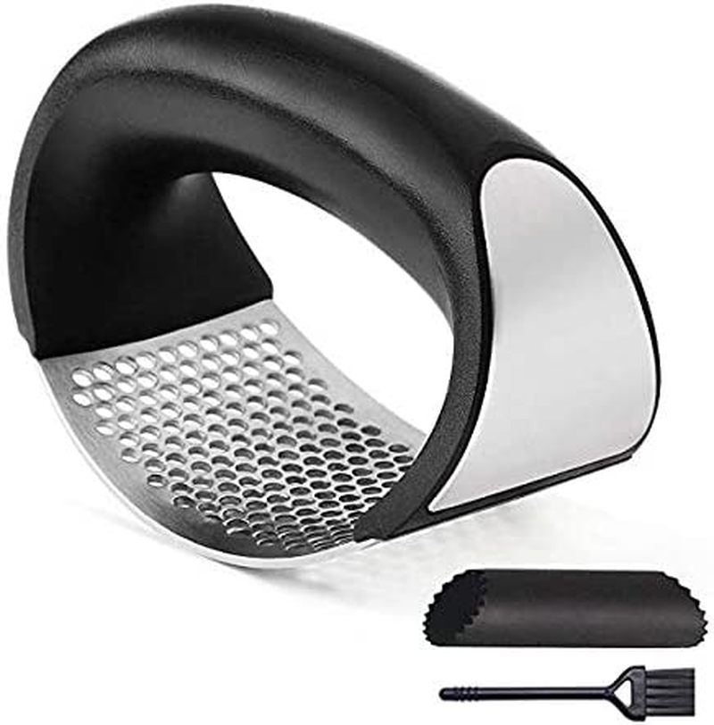 Checkered Chef Garlic Press Stainless Steel Rocker - Includes Silicone Garlic Peeler and Cleaning Brush - Rocking Garlic Press/Mincer/Chopper/Crusher image number 1