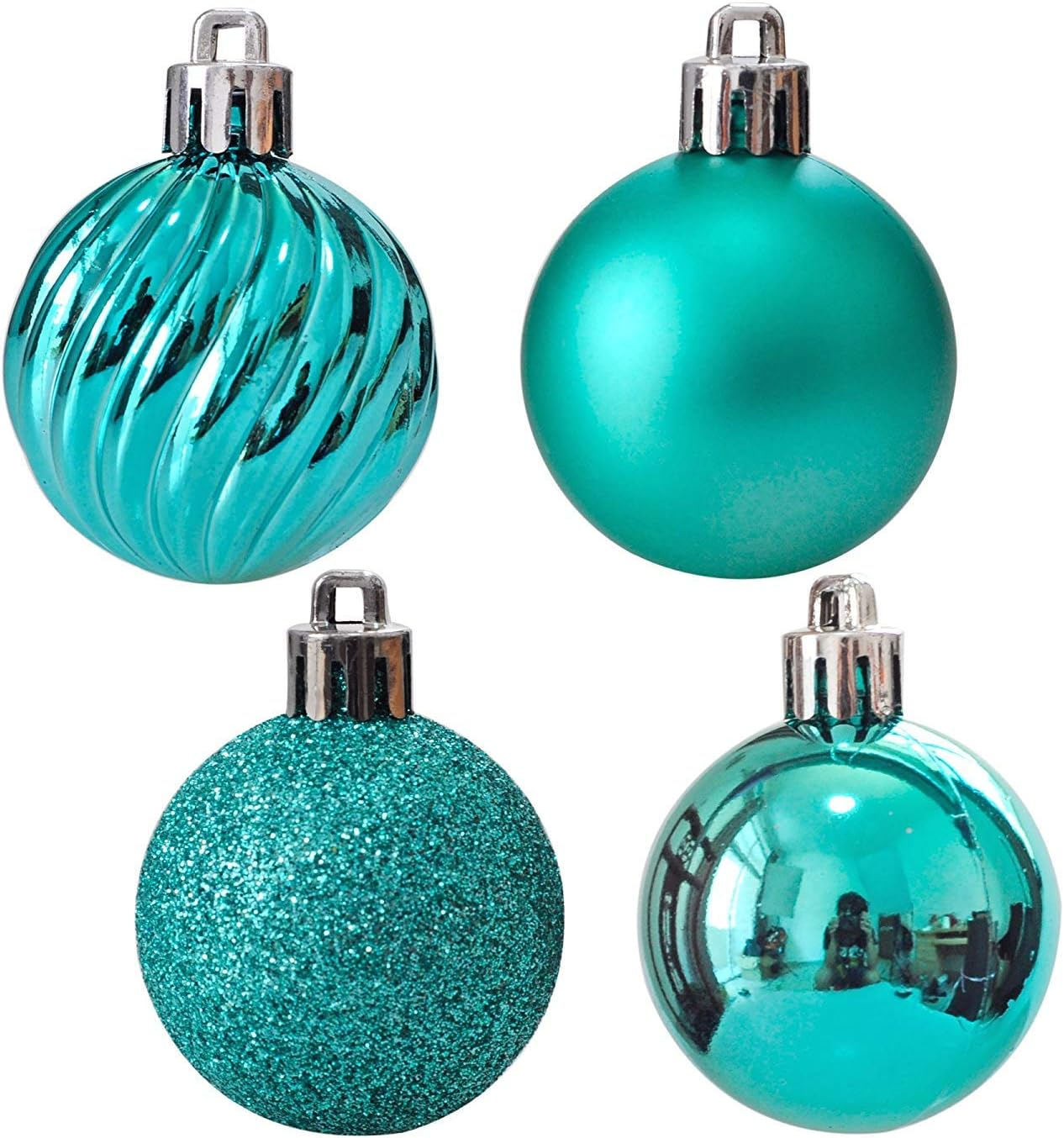Christmas Tree Baubles Teal Ball Onaments Shatterproof Hanging Decorations 24Pcs image number 5