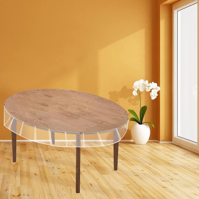 Feelingwarm Clear Table Protector - Clear Vinyl Table Cover - Protective Plastic Covering Transparent Tablecloth Waterproof 54" X 72" Oval