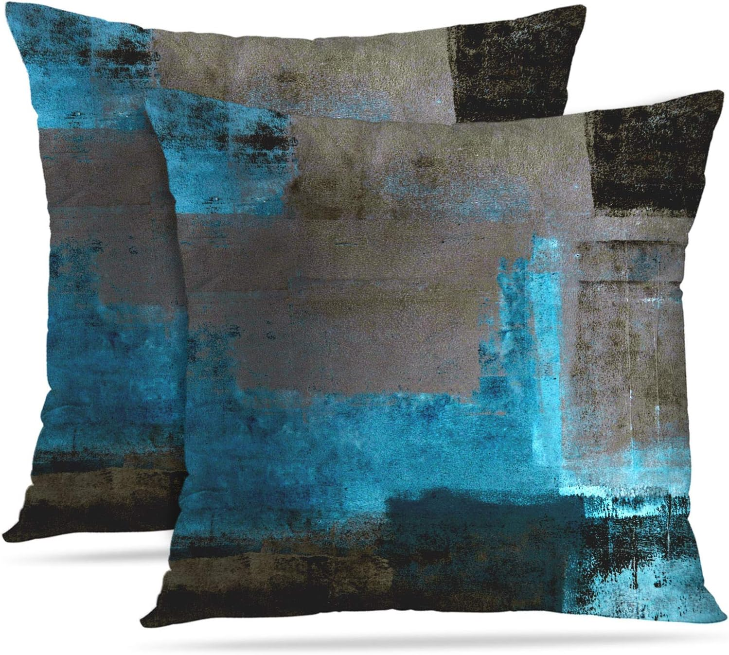 Britimes Throw Pillow Covers Modern Home Art Decor, 18 X 18 Inches Set of 2 Pillow Cases Decorative, Abstract Oil Painting Pillowcases for Bedroom, Living Room, Cushion Couch Sofa, Teal Grey image number 1
