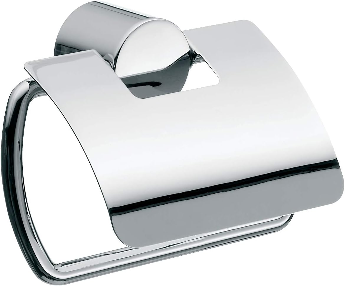 EMCO Rondo 450000100 Toilet Roll Holder Chrome with Lid Roll Holder Wall Mounted Set of 2