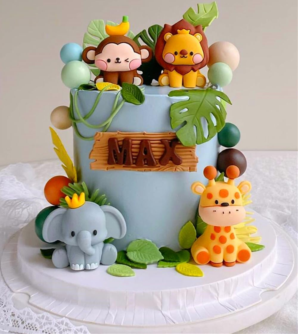Jevenis Jungle Animals Cake Decoration for Wild One Safari Birthday Party - Giraffe, Elephant, Lion, Tiger Themed Decorations - Gold2 image number 6