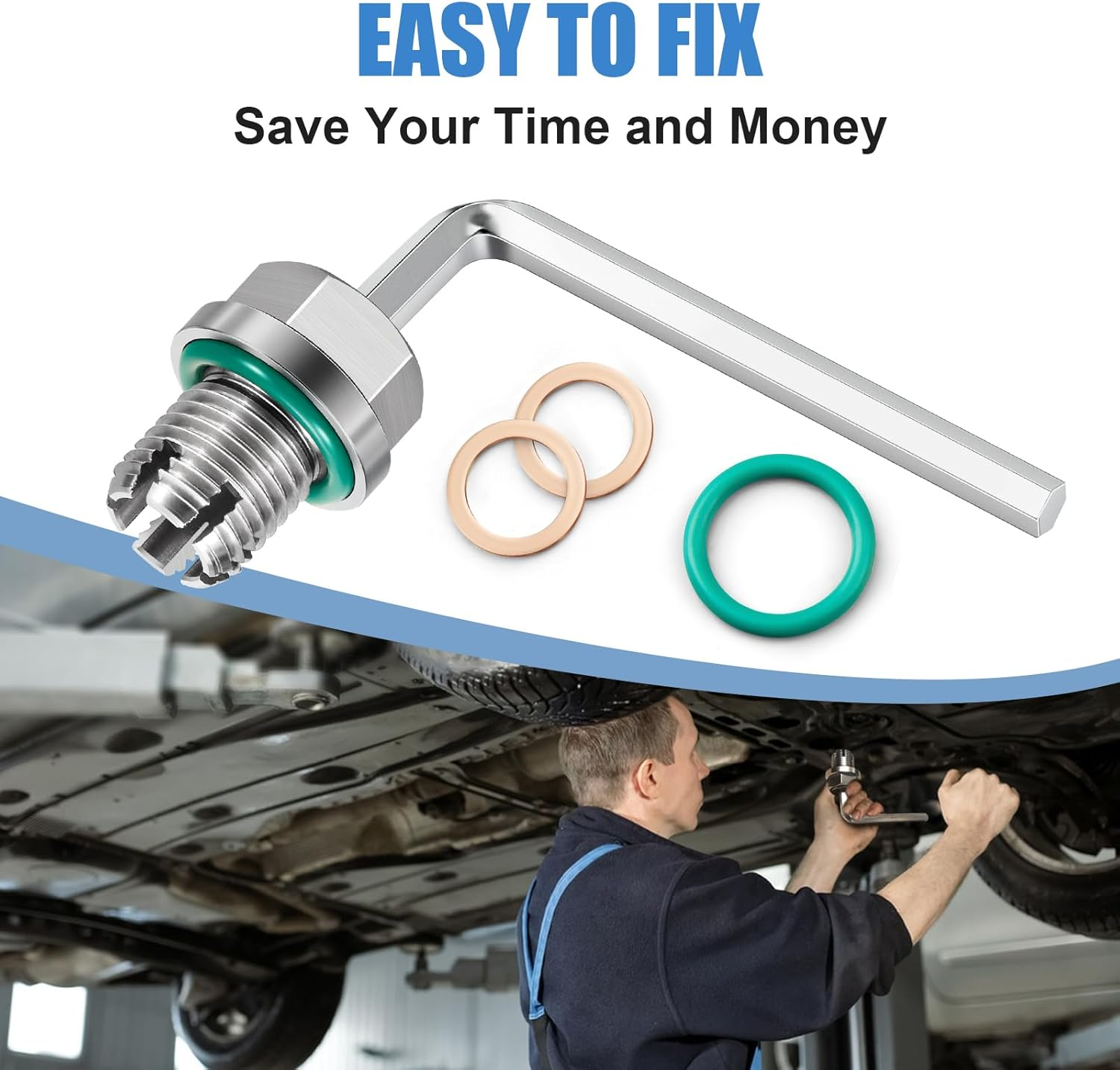 M14.1-1.5 X 15Mm Oversize Piggyback Oil Drain Plug, Stainless Steel Self Tapping Oil Pan Thread Repair Kit image number 2