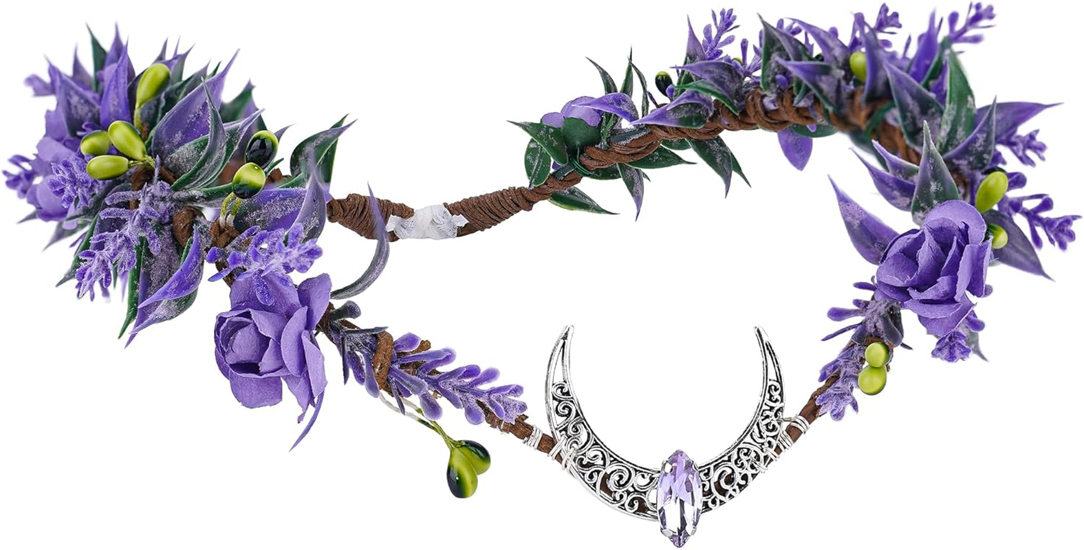 MOSTORY Purple Elf Headpiece for Women Moon Fairy Headpiece for Renaissance Party Flower Fairy Crown for Halloween Photo Shoots image number 3