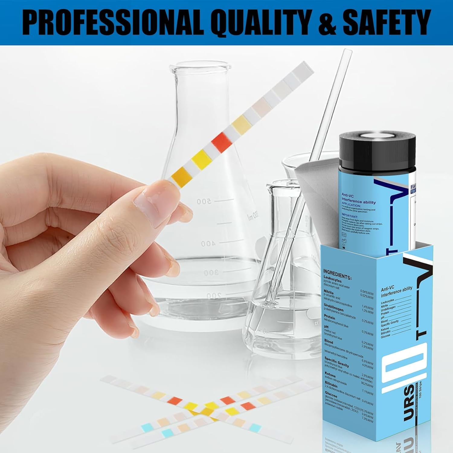 URS 10-In-1 UTI Urine Ketone Test Strips, Simple, Fast & Accurate Results. Urinalysis Home Testing Stick Kit for Ketone, Ph, Glucose, Nitrite, Leukocytes & More to Help Monitor Your Health, 100 CT