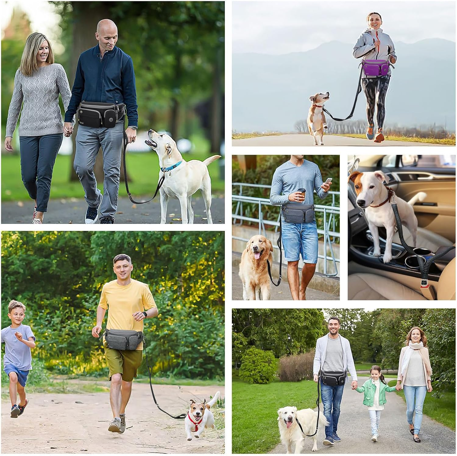 Hands Free Dog Leash for Large Dog with Large Bum Bag,Dog Walking Belt,Waist Dog Leash,Dog Hiking Belt,Dog Running Waist Belt - Grey Blue image number 6