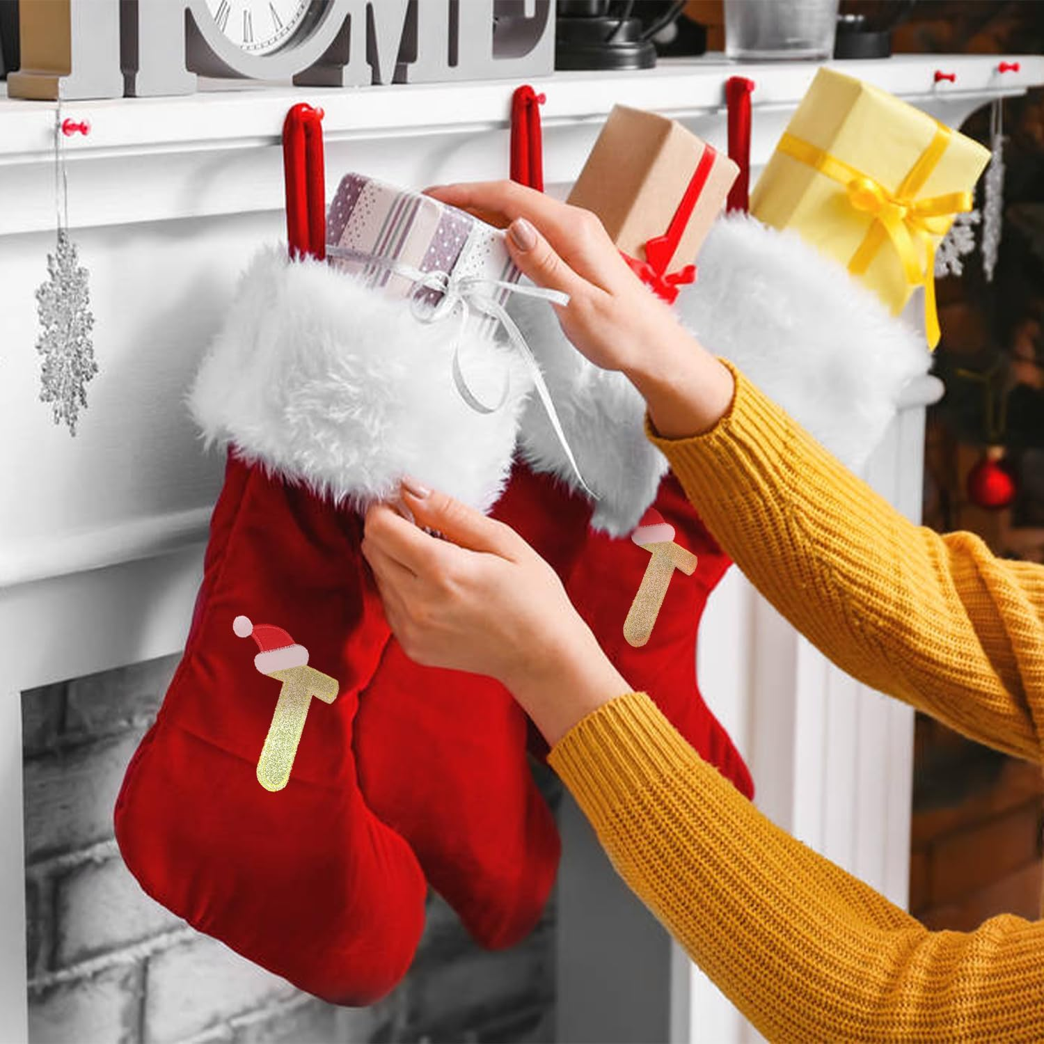 VEYLIN Embroidered Stockings Christmas 20 Inch Christmas Stockings with Letters, Plush Christmas Stockings Christmas Stockings for Kids/Adult Red Letter(T)