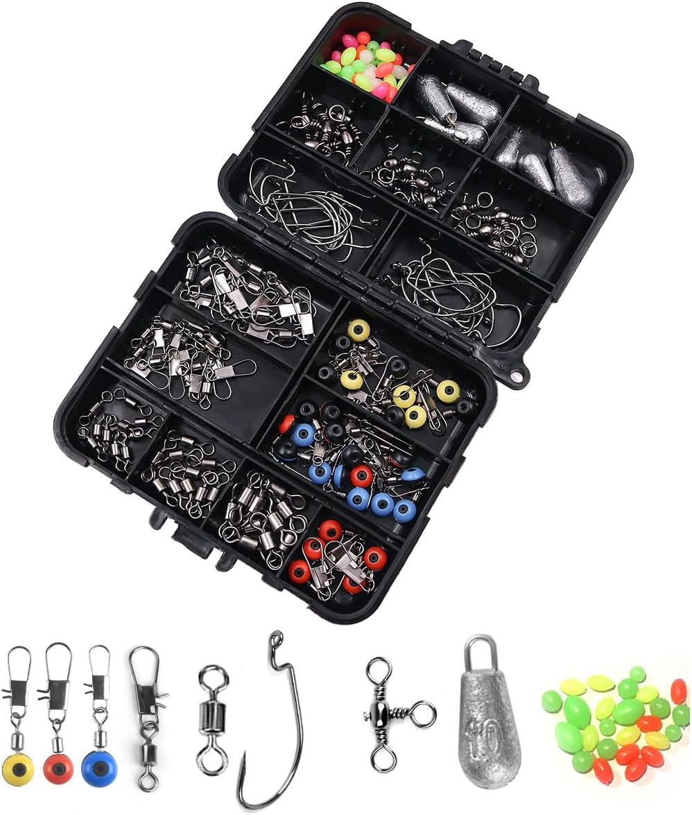 NUZAMAS 160-Piece Fishing Accessories Kit - Lure Sea and Rocky Fishing Set Box with Swivels, Snaps, Bass Casting Sinker Weights, Line Beads, Jig Hooks image number 4