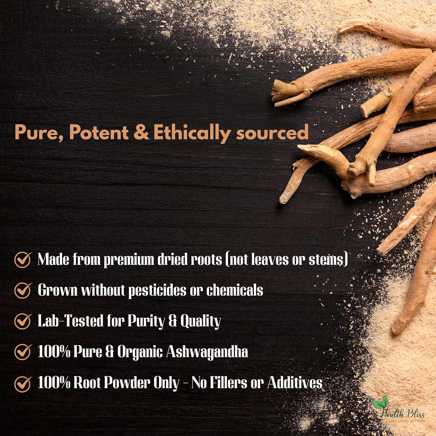 Health Bliss Organic Ashwagandha Root Powder, 200G, Natural Herbal Supplement for Energy and Vitality