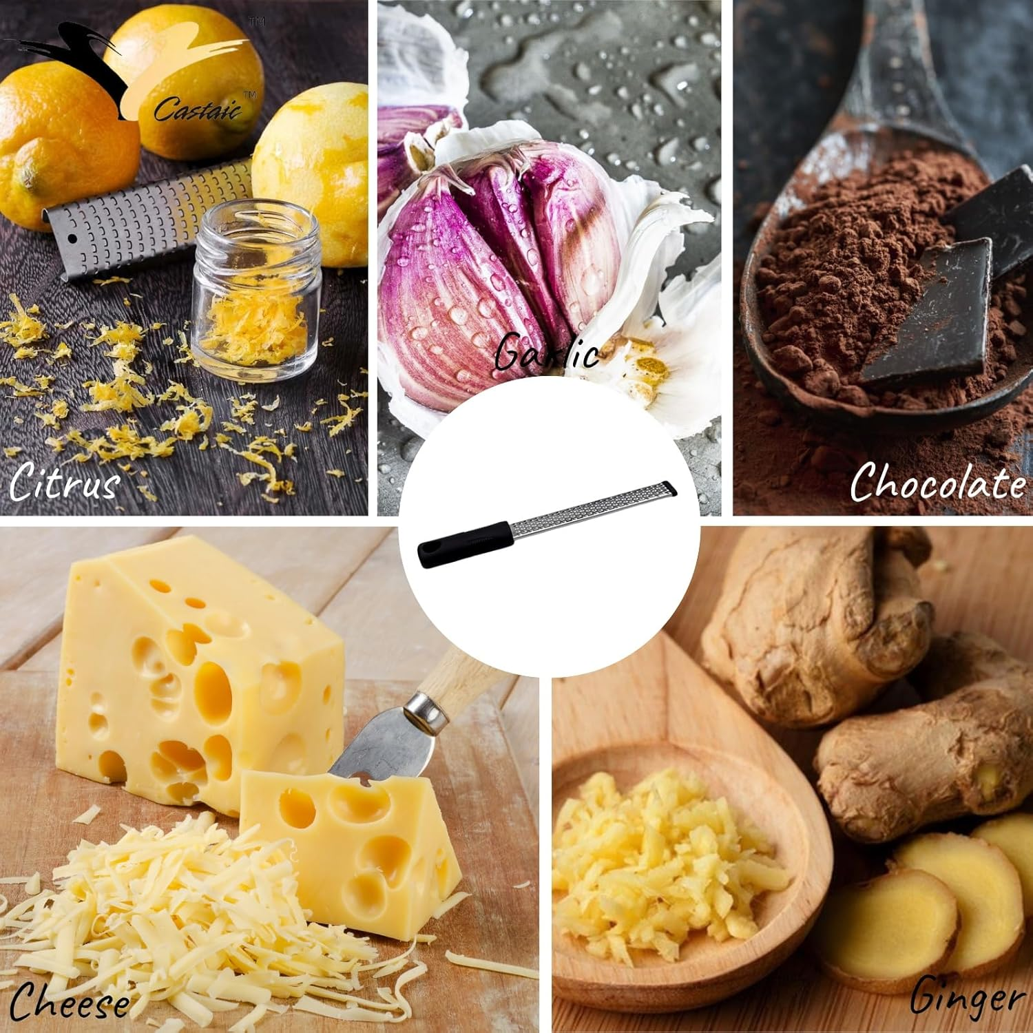 Castaic Multipurpose, Professional Stainless Steel Zester, Lemon Zester & Cheese Grater,Premium Citrus Zester,Kitchen Grater for Parmesan, Chocolate, Fruits, Vegetables, Ginger (Black) image number 3