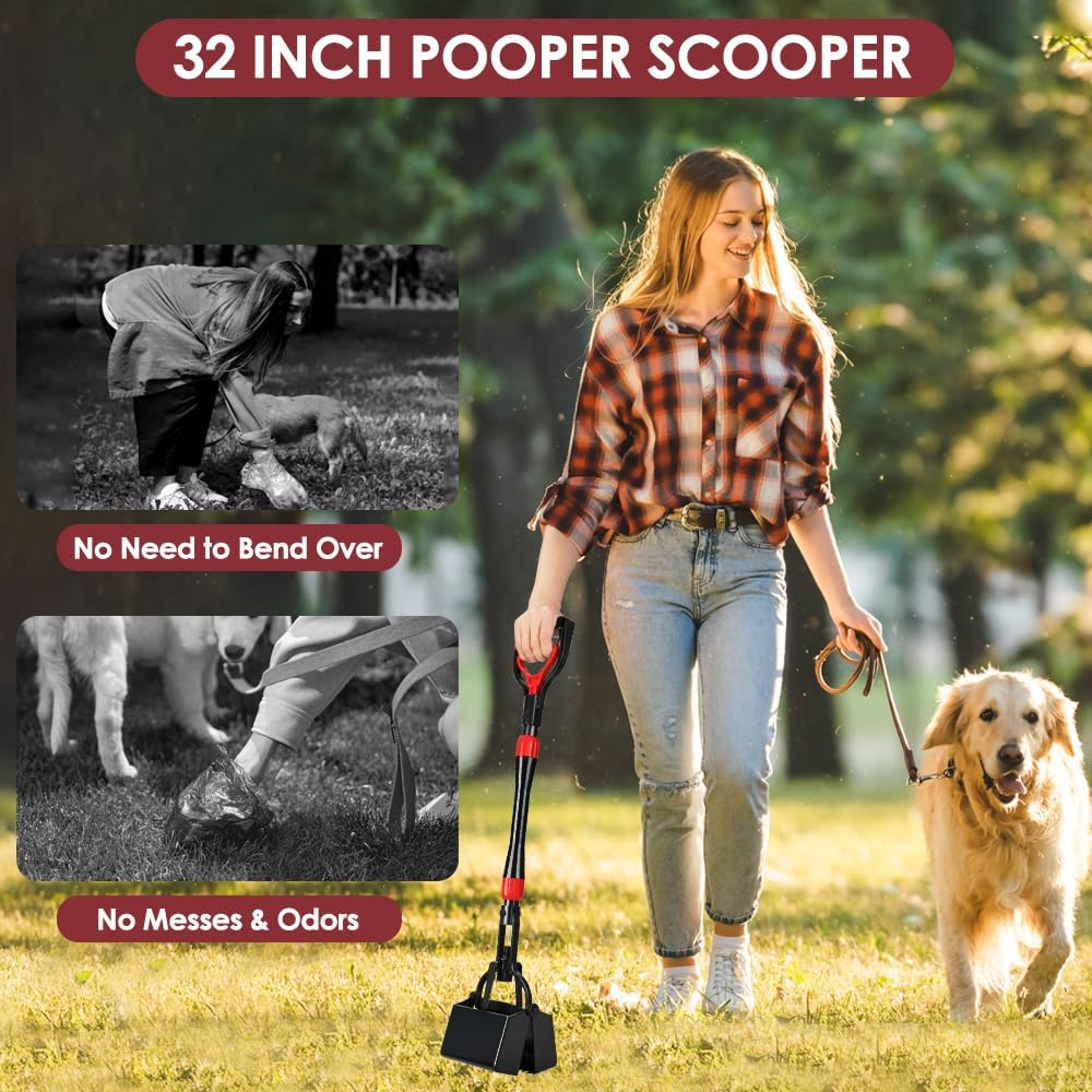 Nasjac Dog Pooper Scooper, 32'' Long Handle Foldable Pet Pooper Scooper Flat Bottom, Portable Poop Waste Pick up Rake with Durable Spring for Small Medium Large Dog Puppy (Length: 32"/81Cm, Red) image number 6