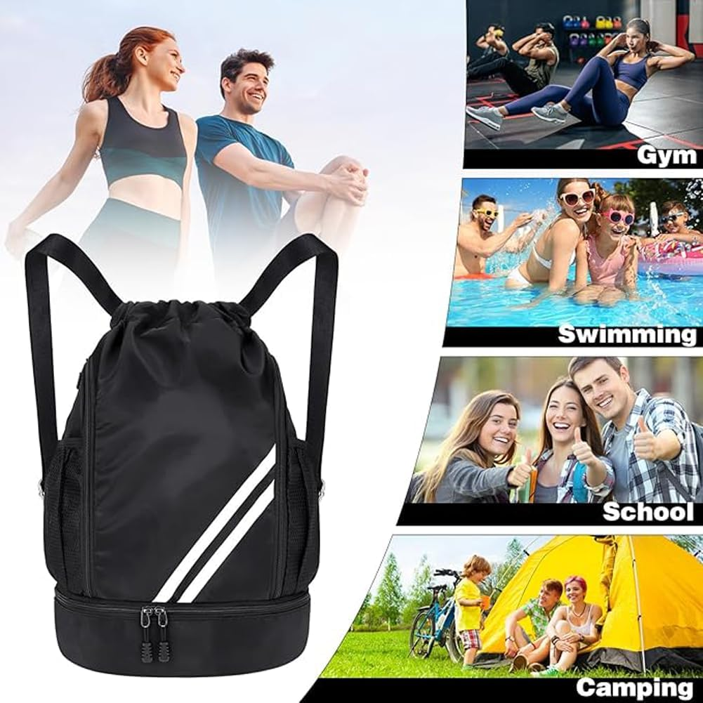 Water Resistant Drawstring Backpack with Shoe Compartment and Side Mesh Pockets for Gym and Sports - Suitable for Both Women and Men image number 5