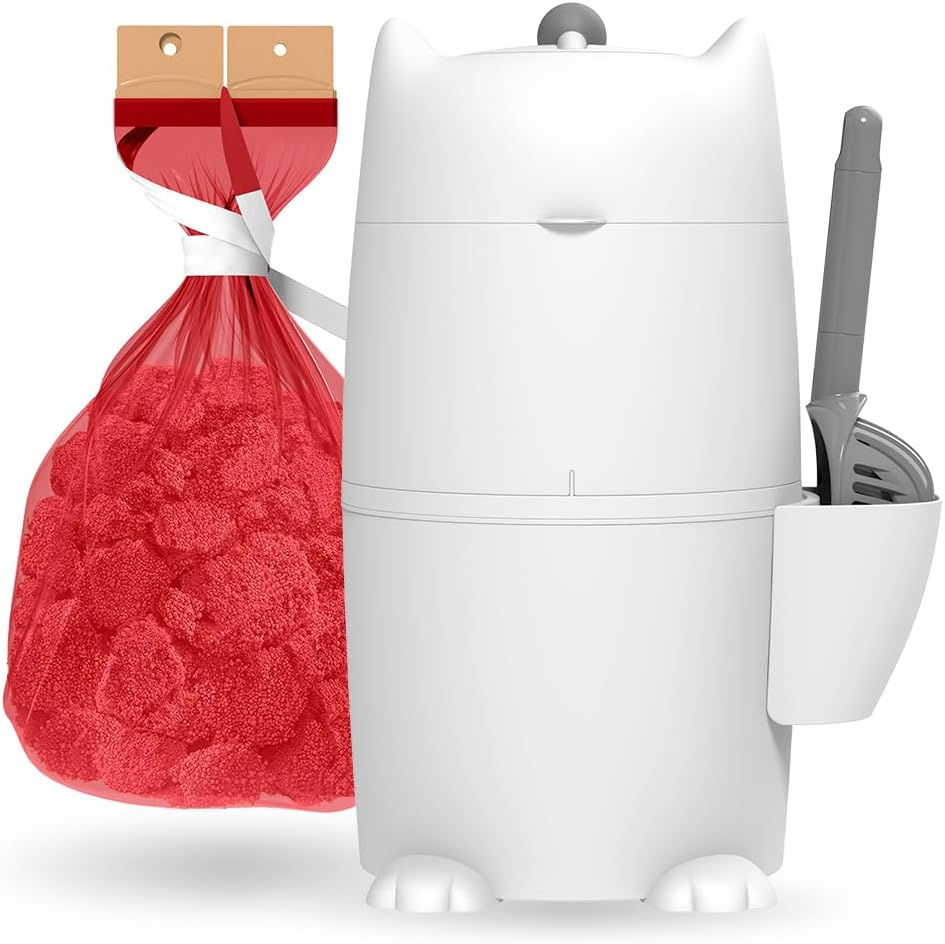 Red Rocket Cat Litter Bin Kitty Twist'R Plus, Odour Free Cat Waste Receptacle with Fast Sift Scoop, Turn Handle Mode Patented Twist Technology, Including 2X Refill Bag 2X Charcoal Sachet image number 4