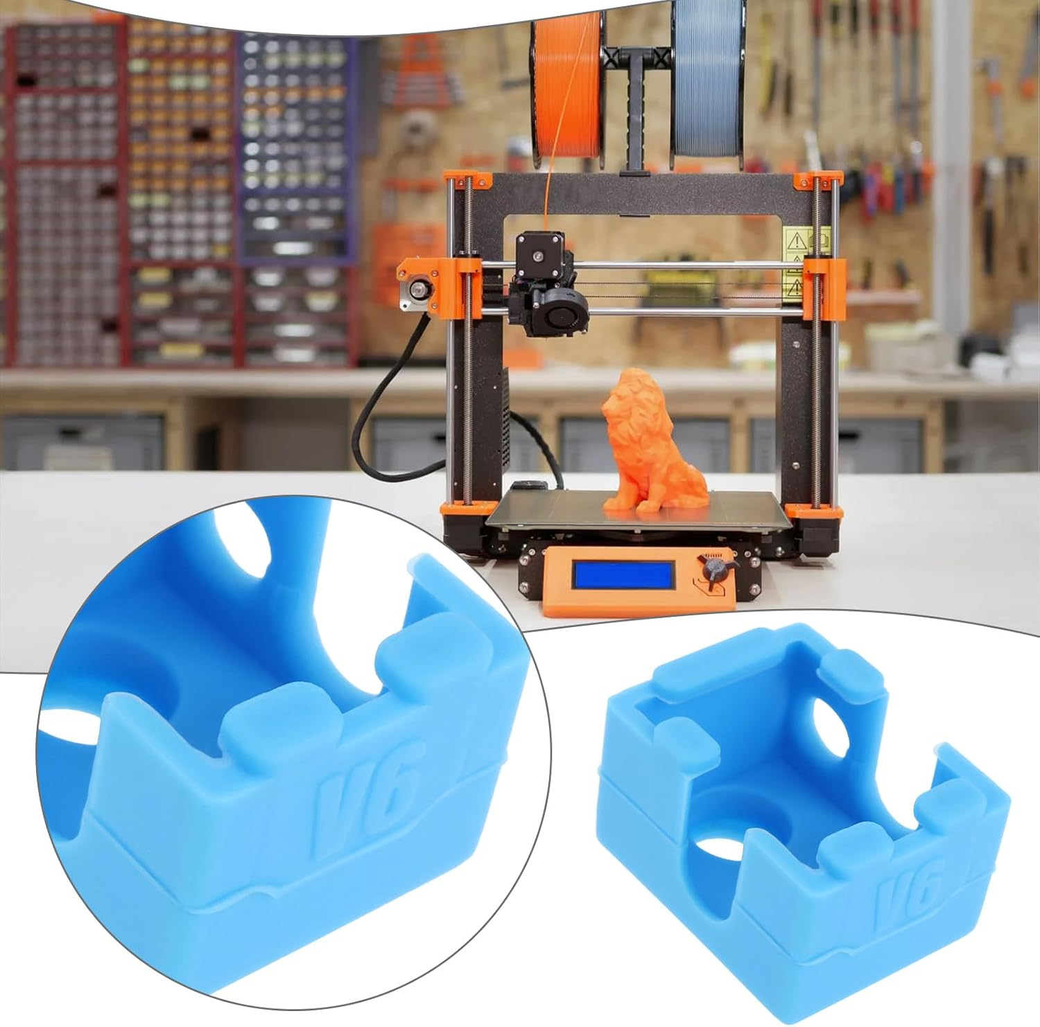 SING F LTD 4Pcs 3D Printer Heater Block Silicone Socks Cover Silicone Hotend Sock Compatible with Prusa MK3 MK3S Compatible with E3D V6 PT100 Blue - Blue image number 4